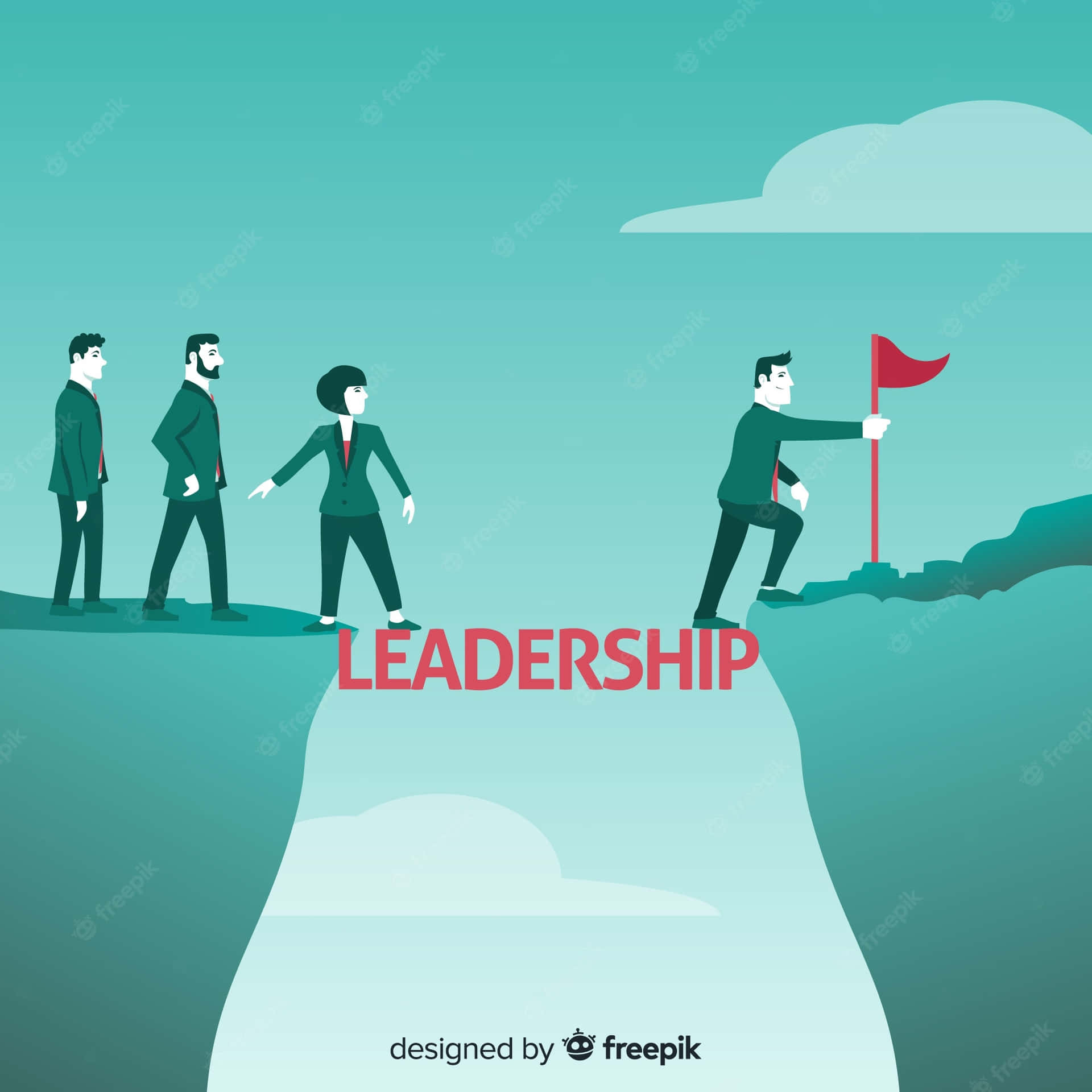 Business People Crossing The Cliff With Leadership Concept