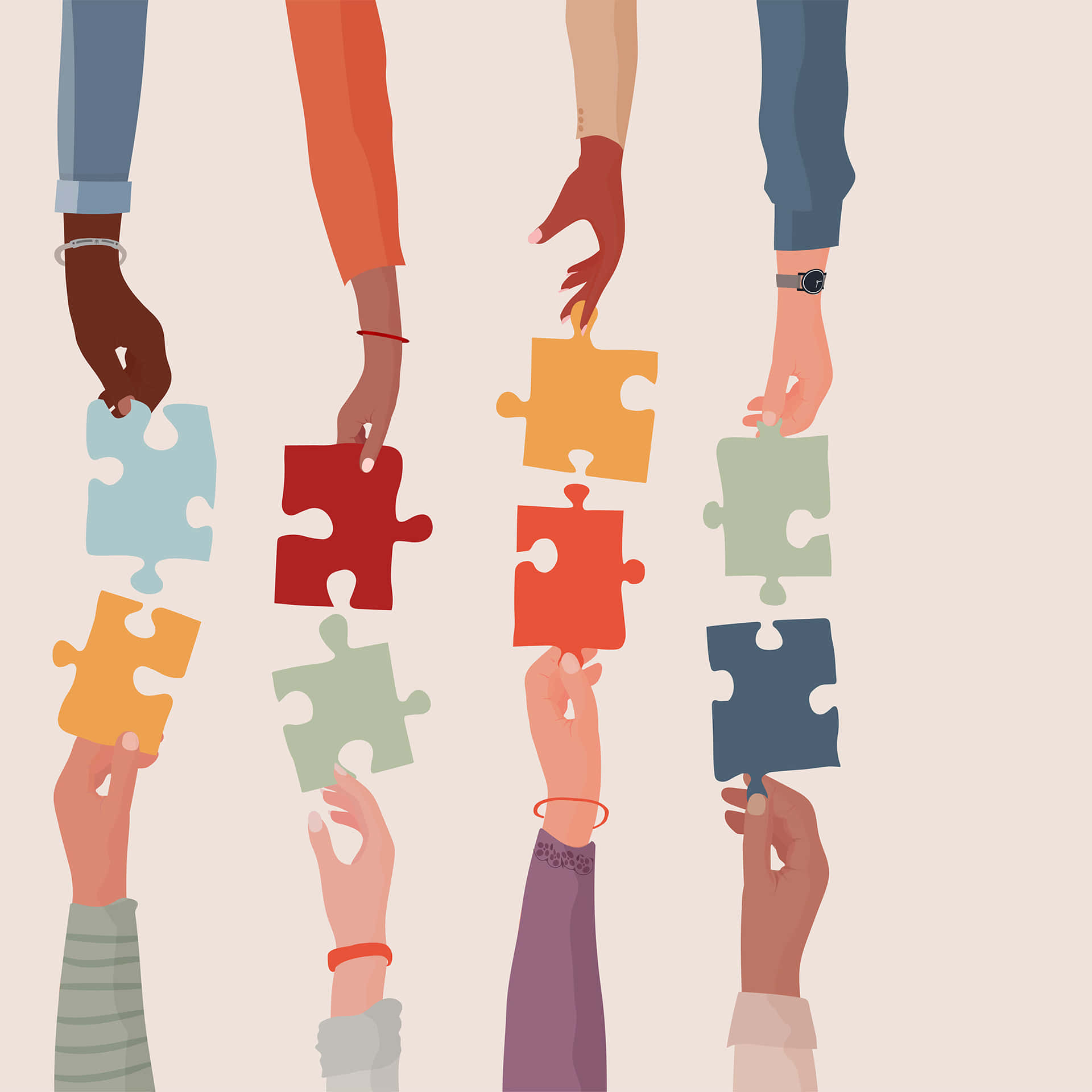 A Group Of People Holding Puzzle Pieces Together
