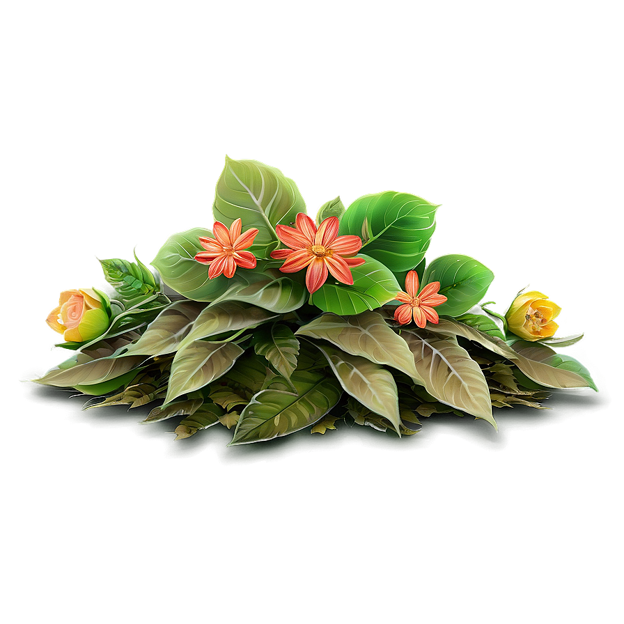 Leaf Pile With Flowers Png Orq PNG