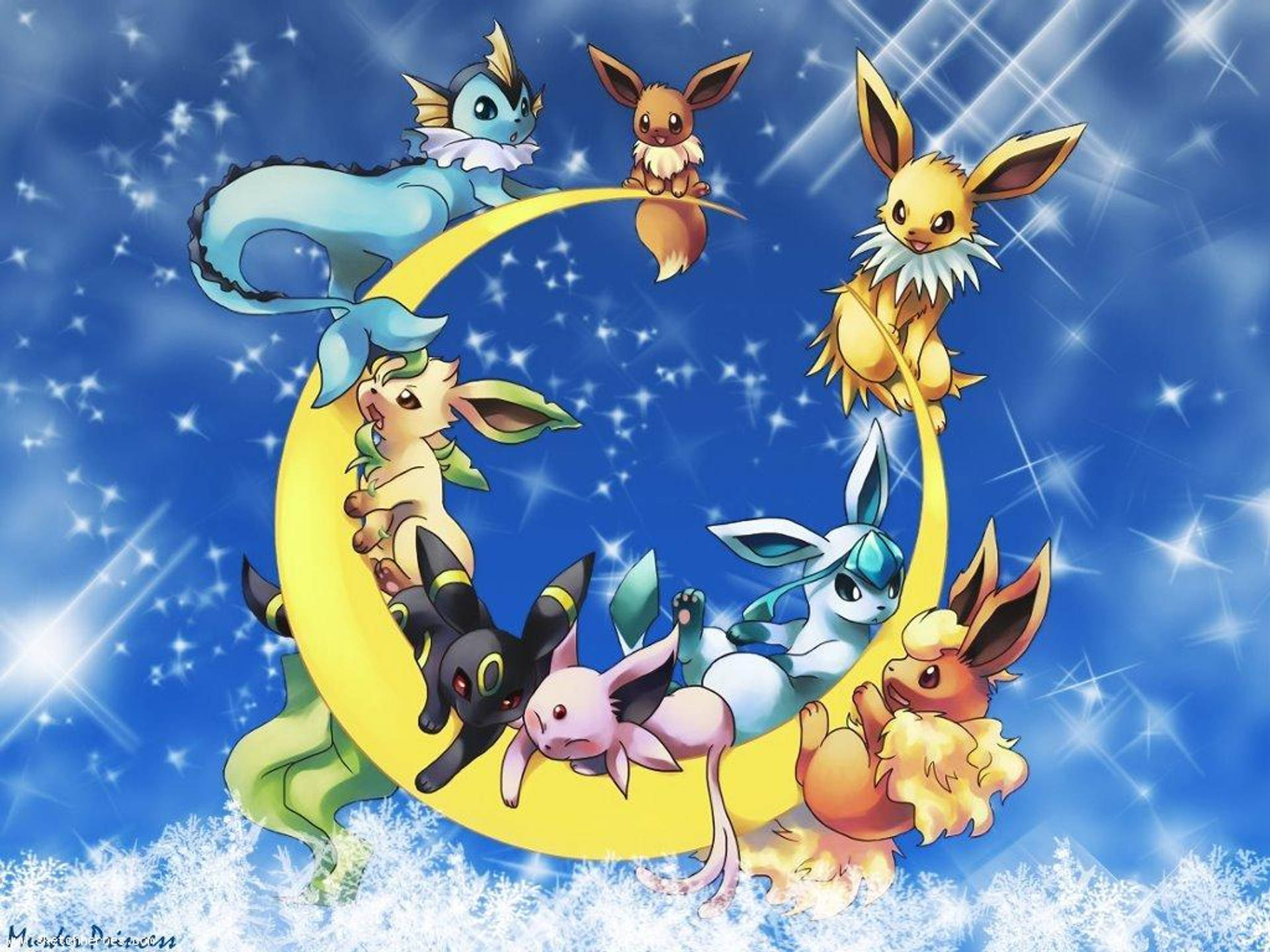 Leafeon And Other Pokemons In The Moon Wallpaper