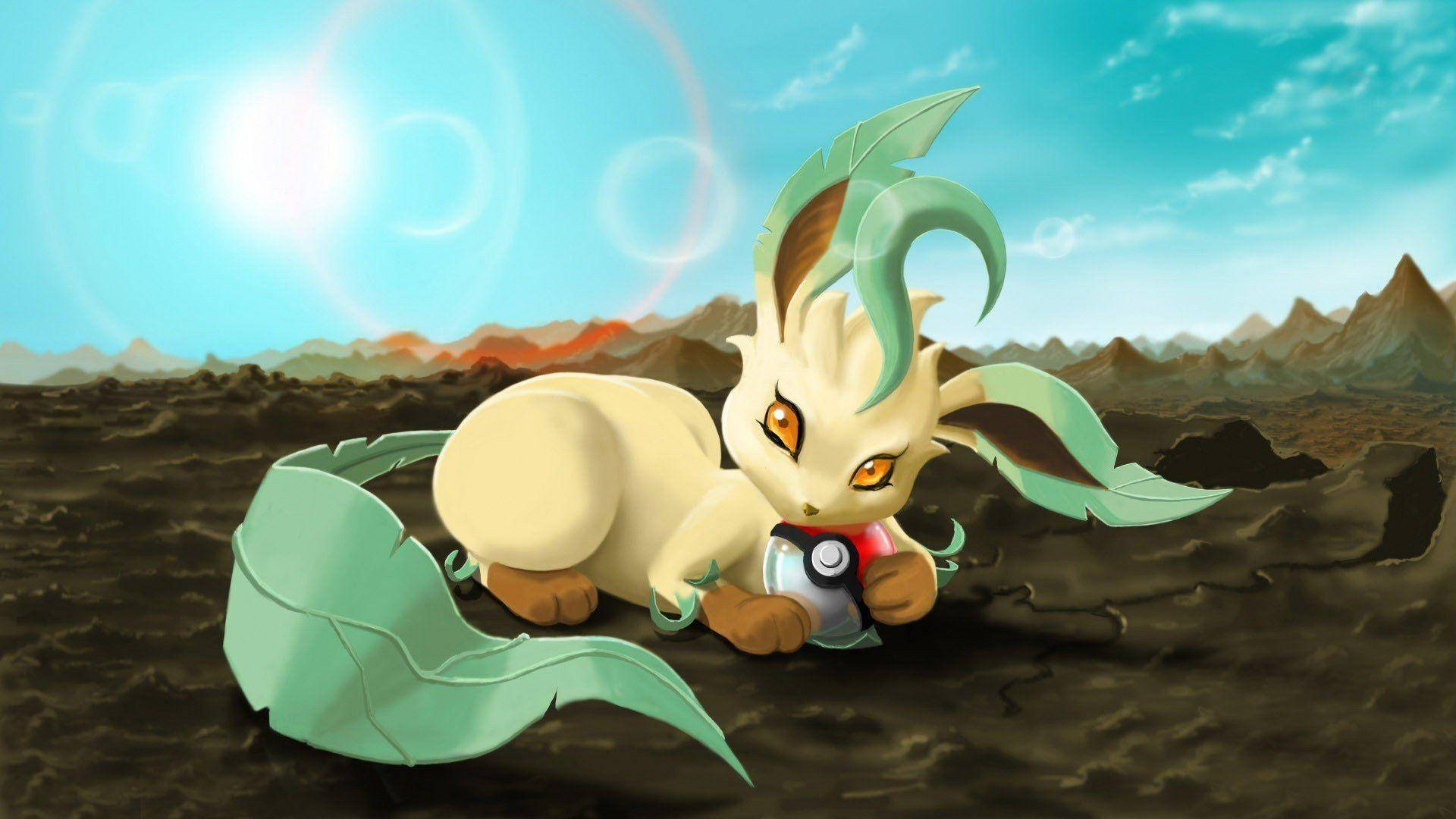 Leafeon Hugging A Pokeball Background