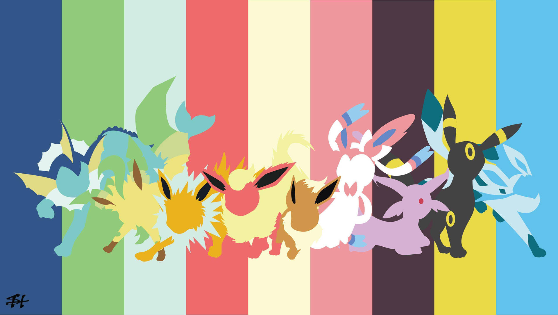 Leafeon, The Eevees And Umbreon Wallpaper