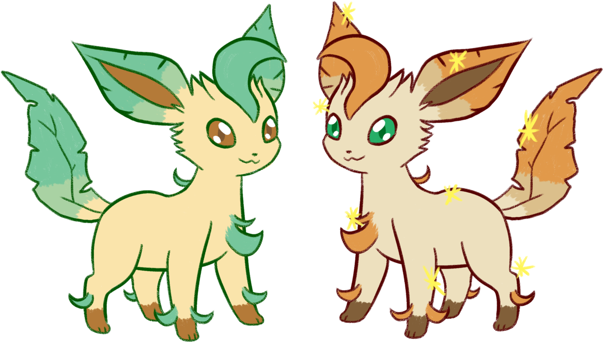 Leafyand Flame Eevee Evolutions PNG