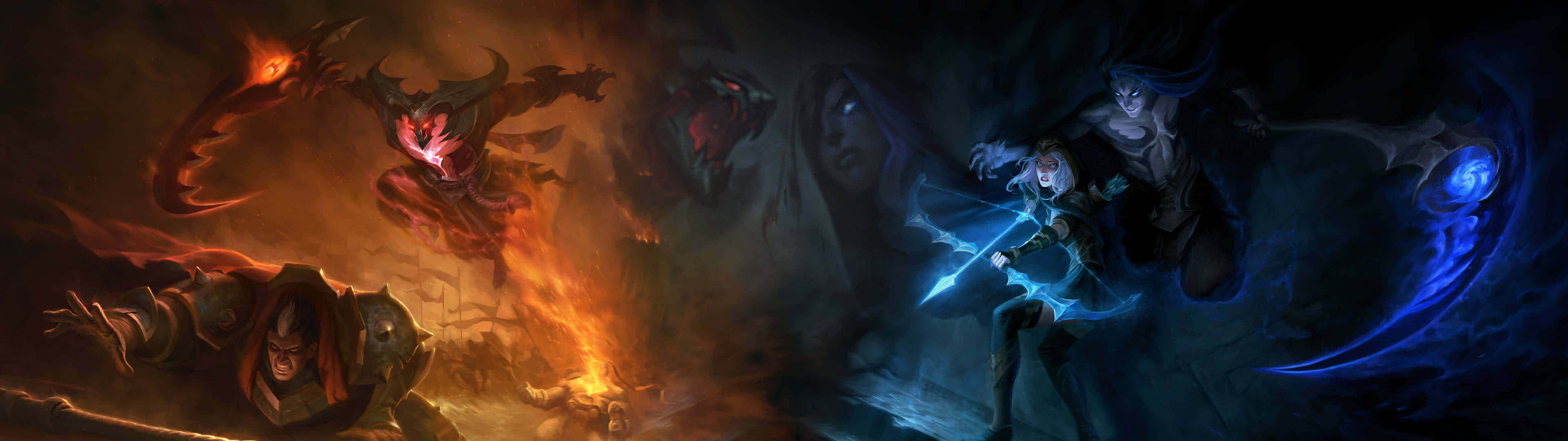 Erobereden Nexus Mit League Of Legends Auf Doppelbildschirm Wallpaper