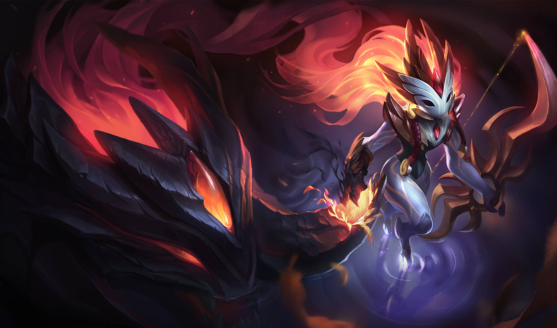 Enter the Shadowfire with Kindred, League of Legends Wallpaper