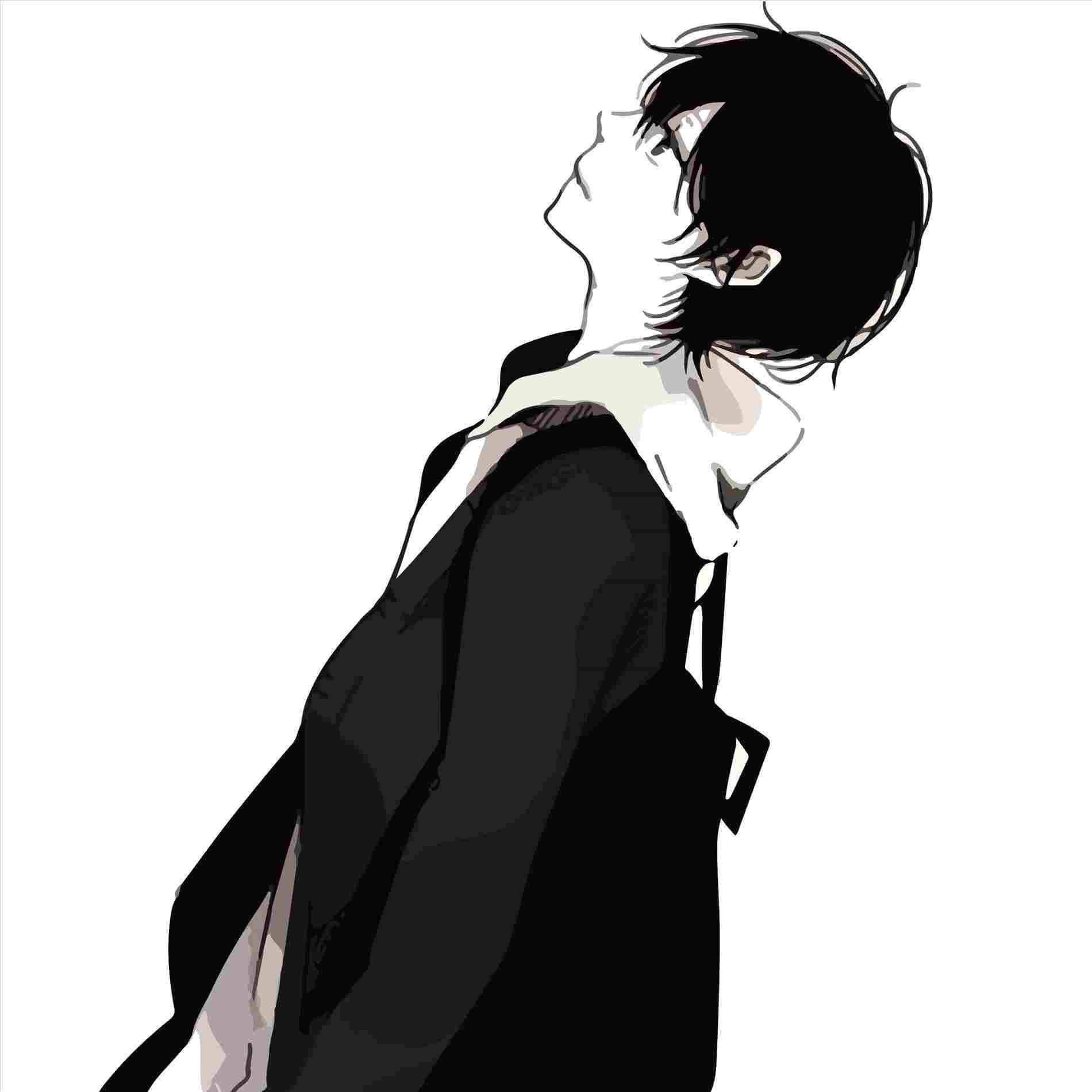 Leaning Sad Anime Boy Black And White Pfp Wallpaper