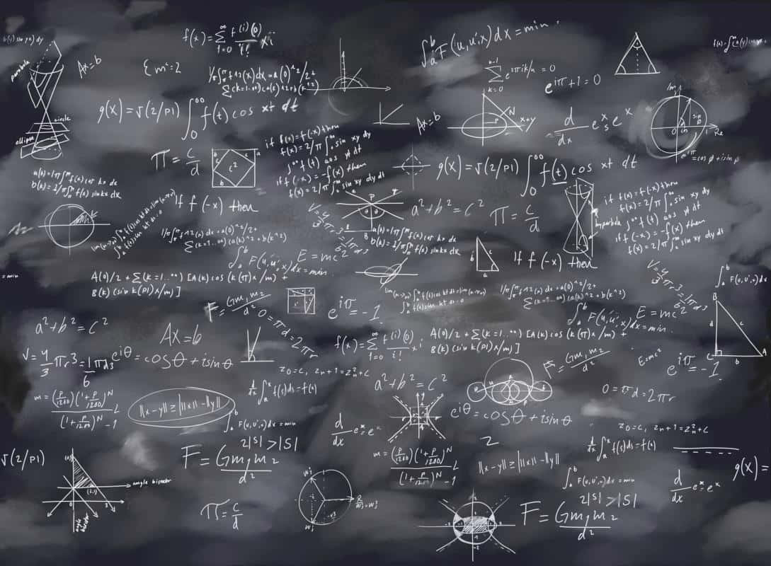 A Blackboard With Many Formulas And Calculations