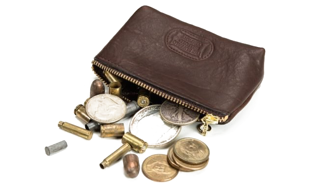 Leather Pursewith Coins Scattered PNG