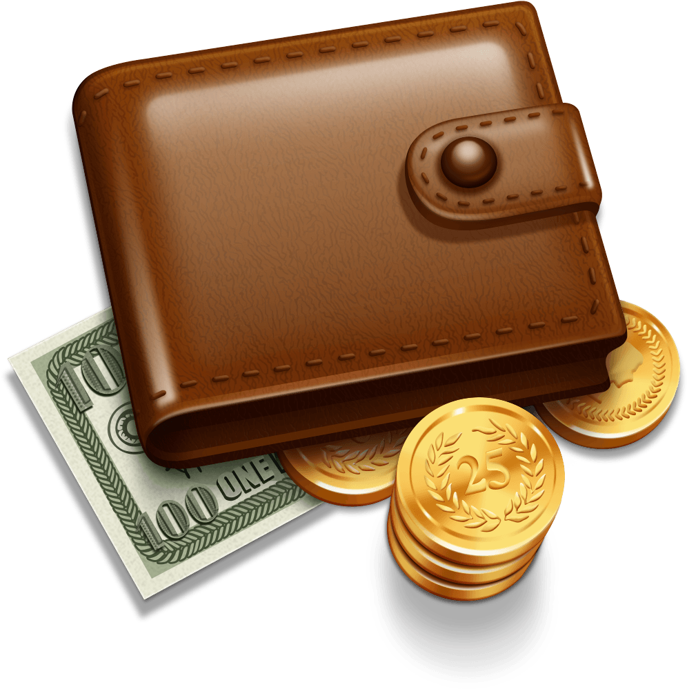 Leather Wallet Cash Coins Icon PNG