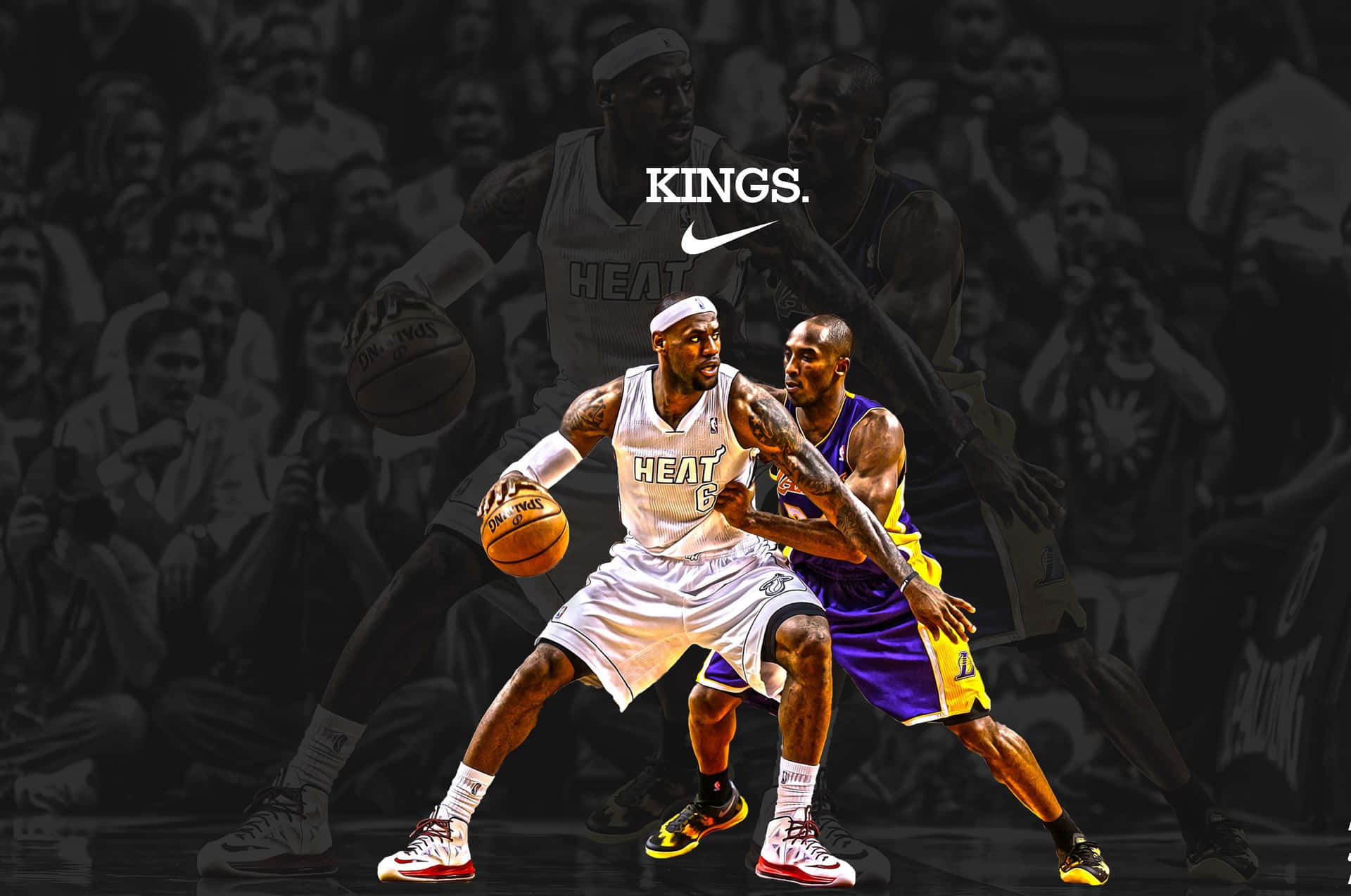 Competing Lebron And Kobe Bryant Poster Wallpaper