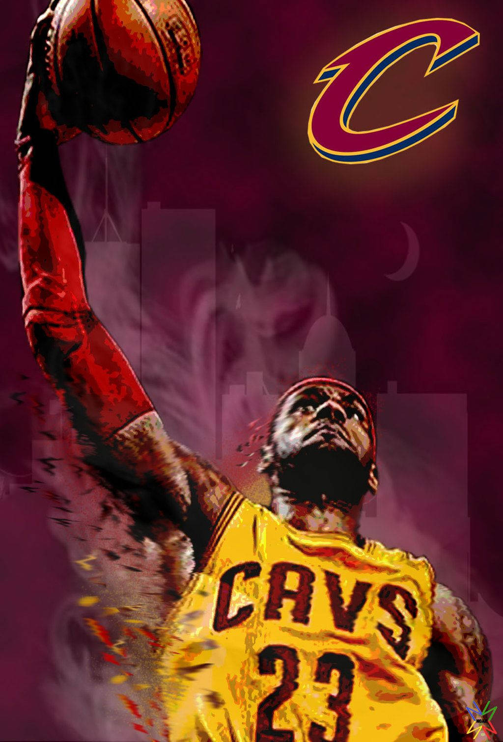Basketball star Lebron James in his Cleveland Cavaliers jersey. Wallpaper