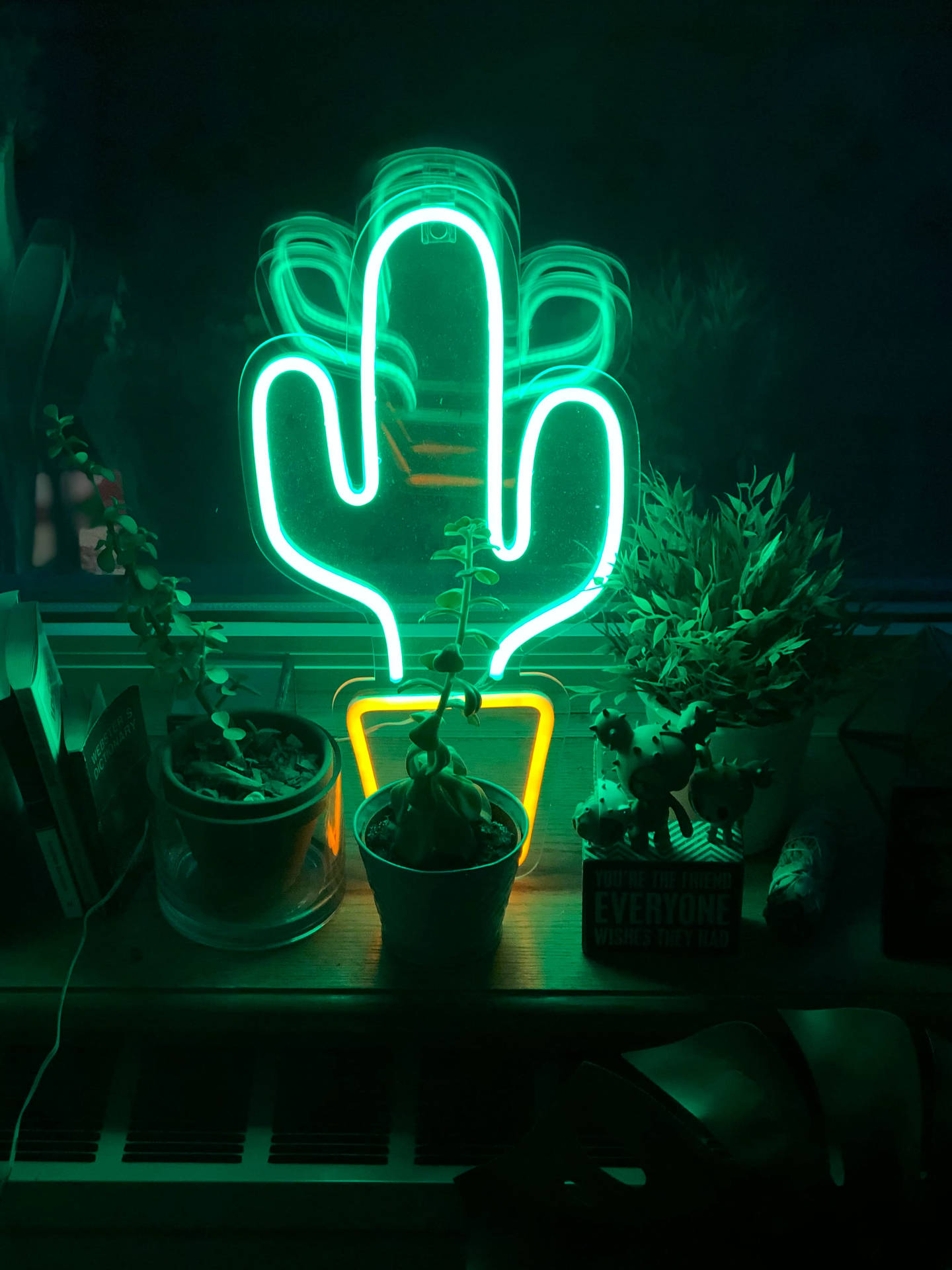 LED Neon Green Cactus Wallpaper