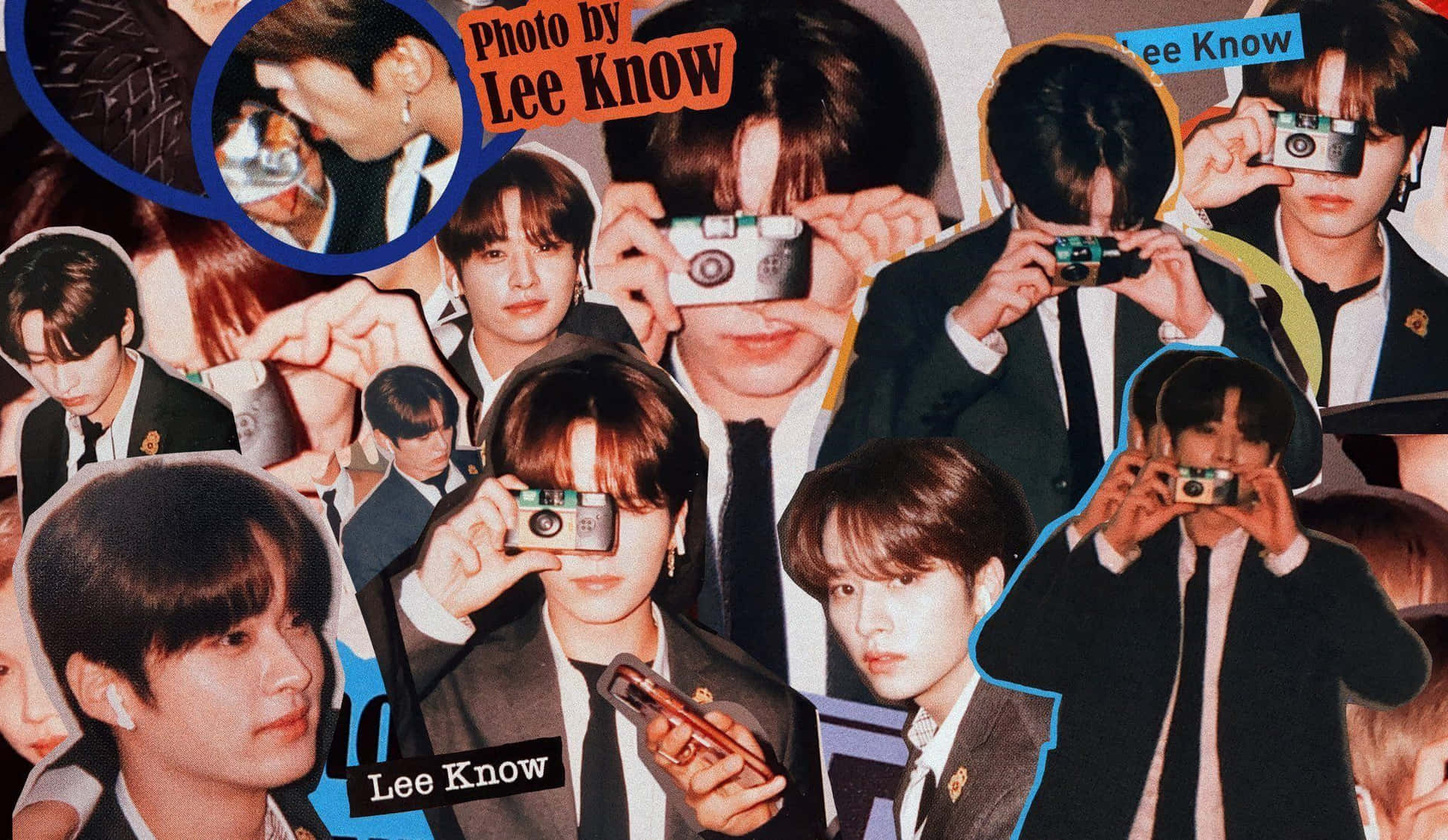 Lee Know Collagewith Camera Wallpaper