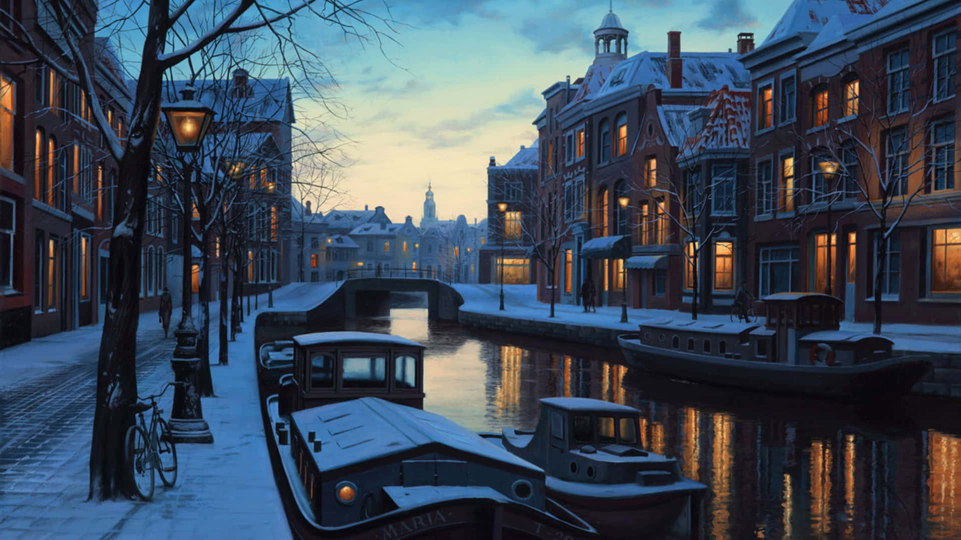 Leeuwarden Winter Canal Scene Wallpaper