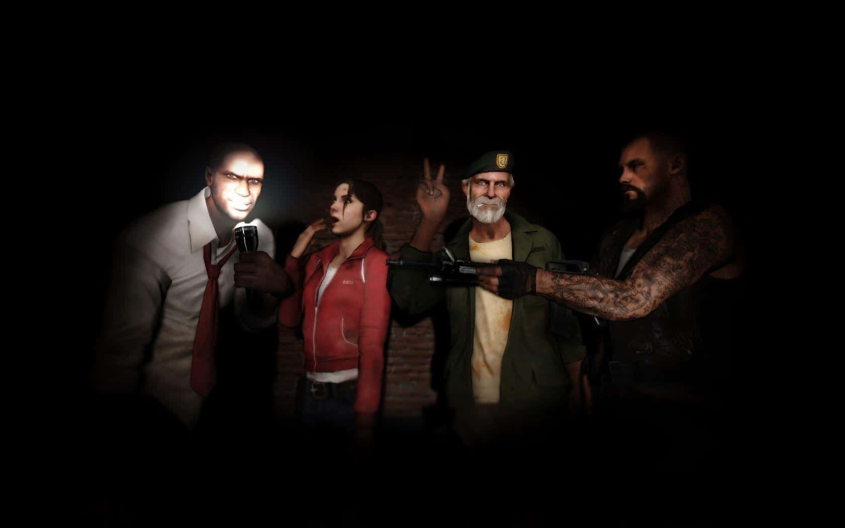 The Iconic Left 4 Dead Characters Ready for Battle Wallpaper