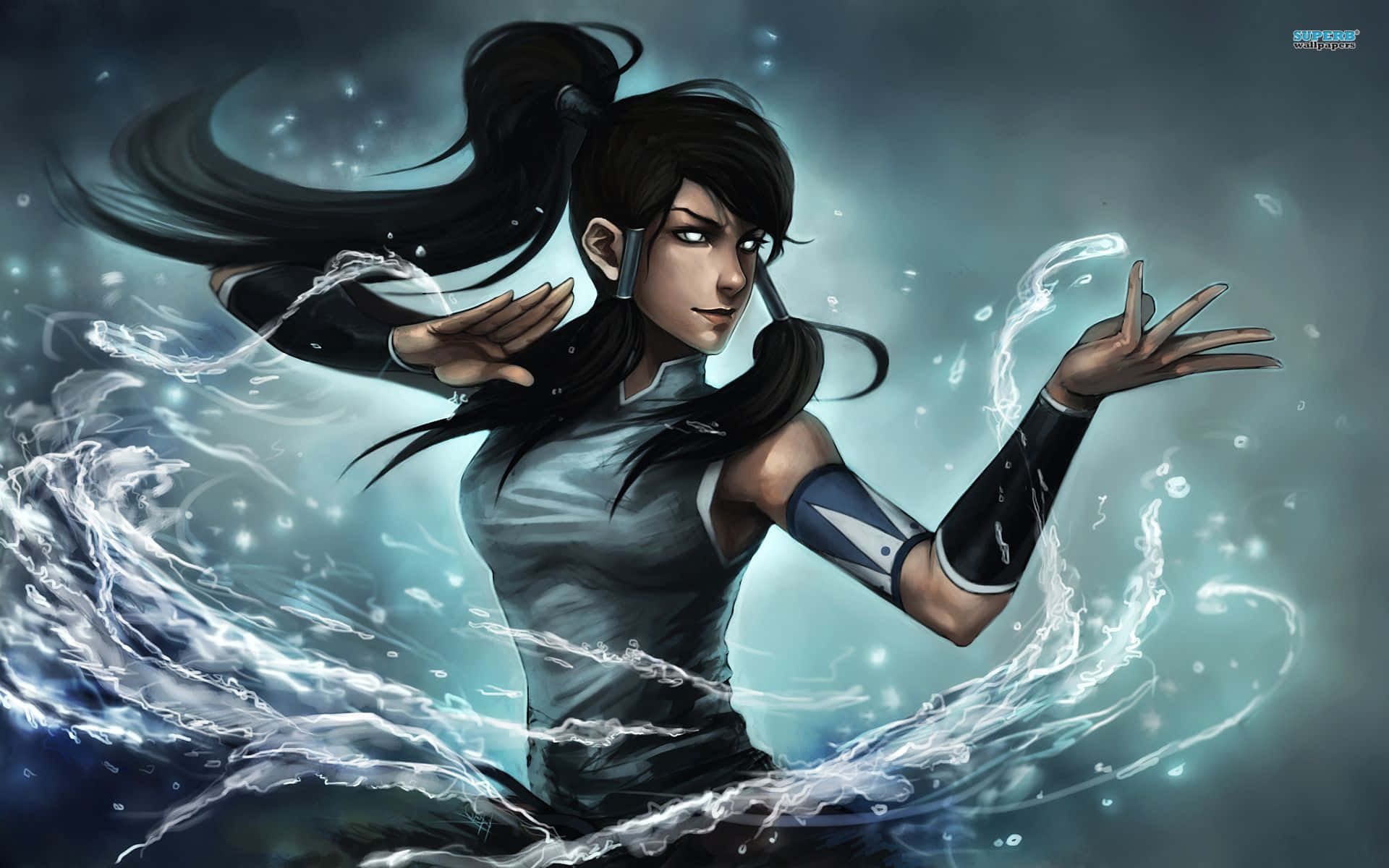 The Avatar State - Korra stands in front of the Avatar Symbol Wallpaper