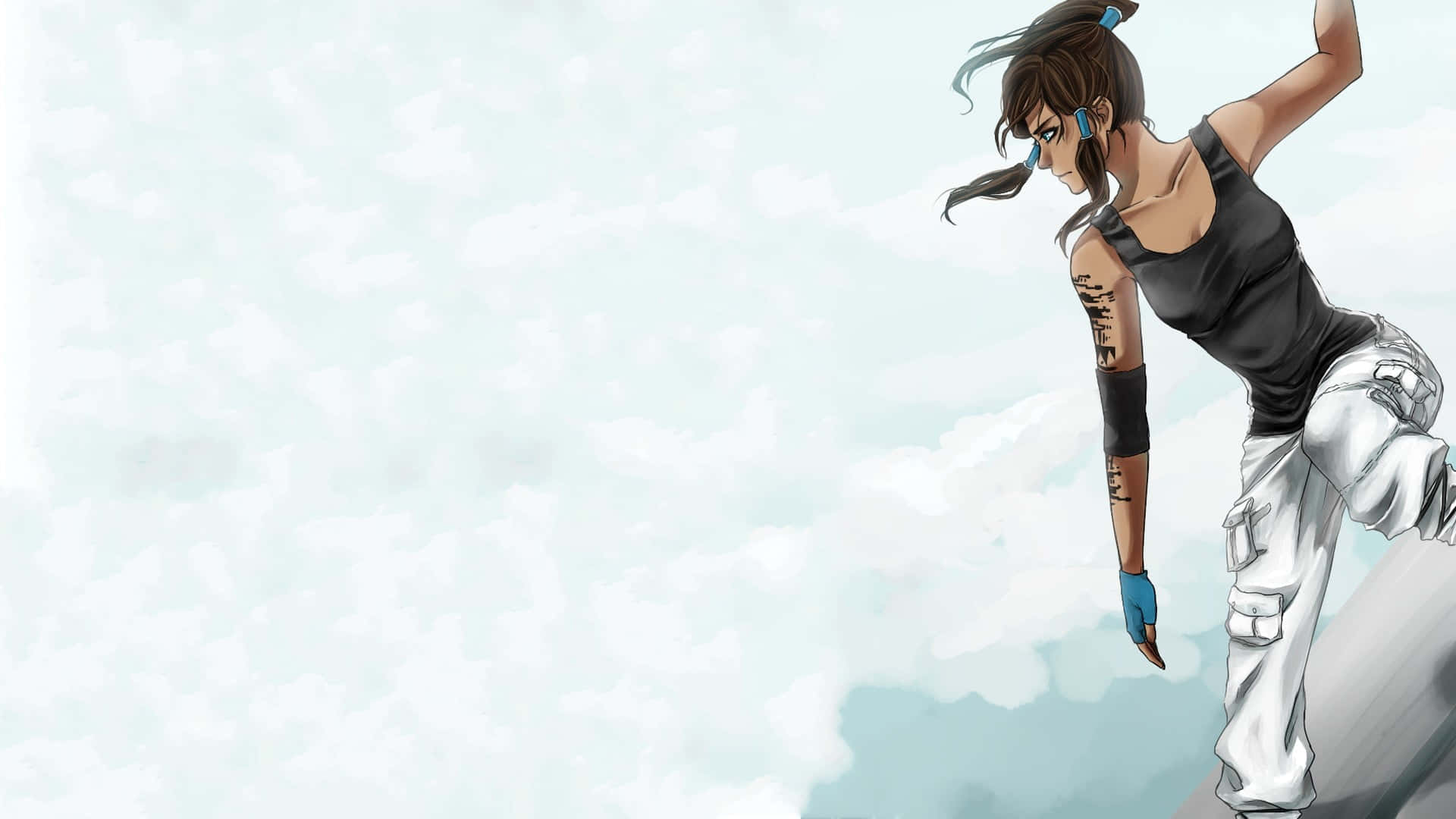En pige står på en klippe og har vinger Wallpaper
