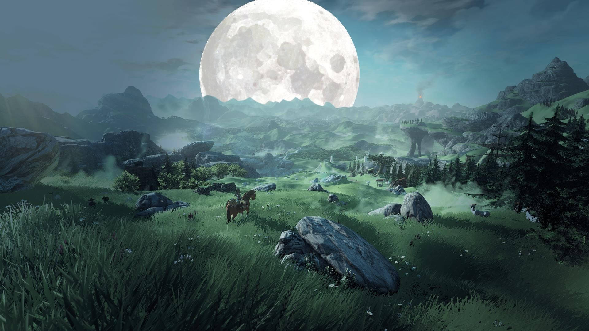 The Legend of Zelda - Captivating Landscape During a Full Moon Wallpaper
