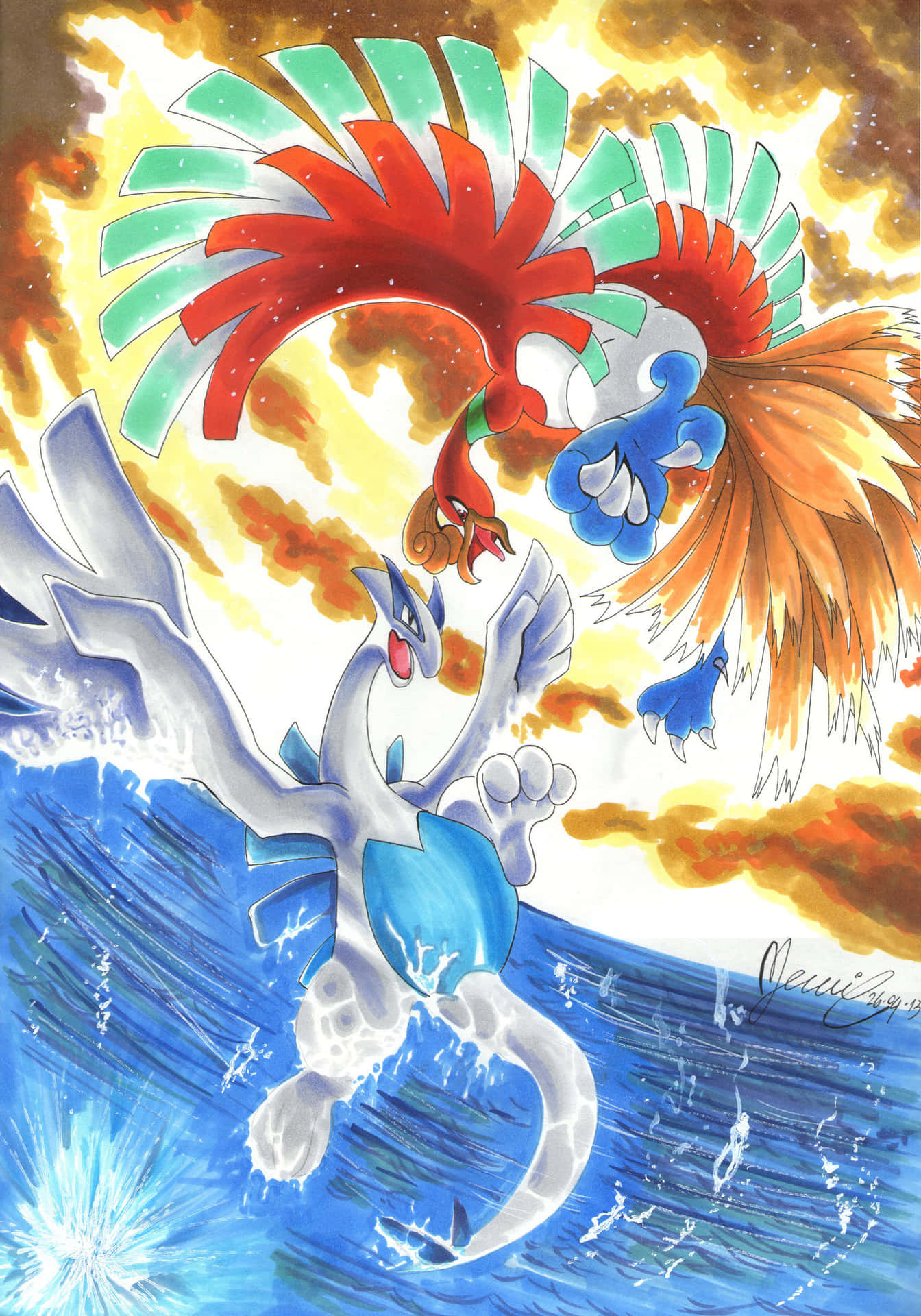 Legendary Duo Ho-Oh And Lugia Wallpaper