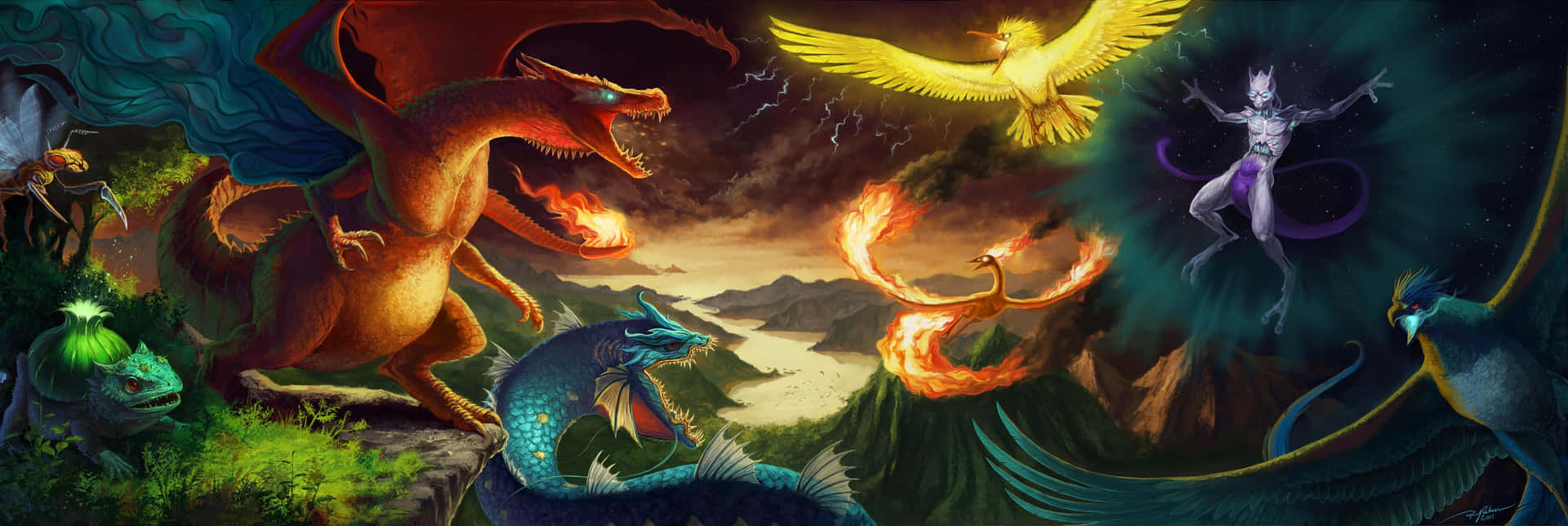 Legendary Birds Pokemon Fire Battle Picture