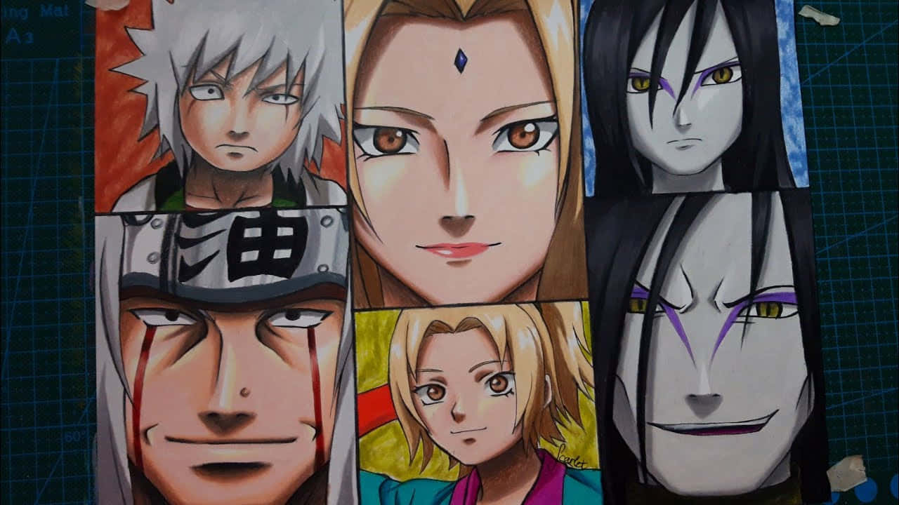 Legendariske Sannin: Trio Av Jiraiya, Tsunade Og Orochimaru Bakgrunnsbildet