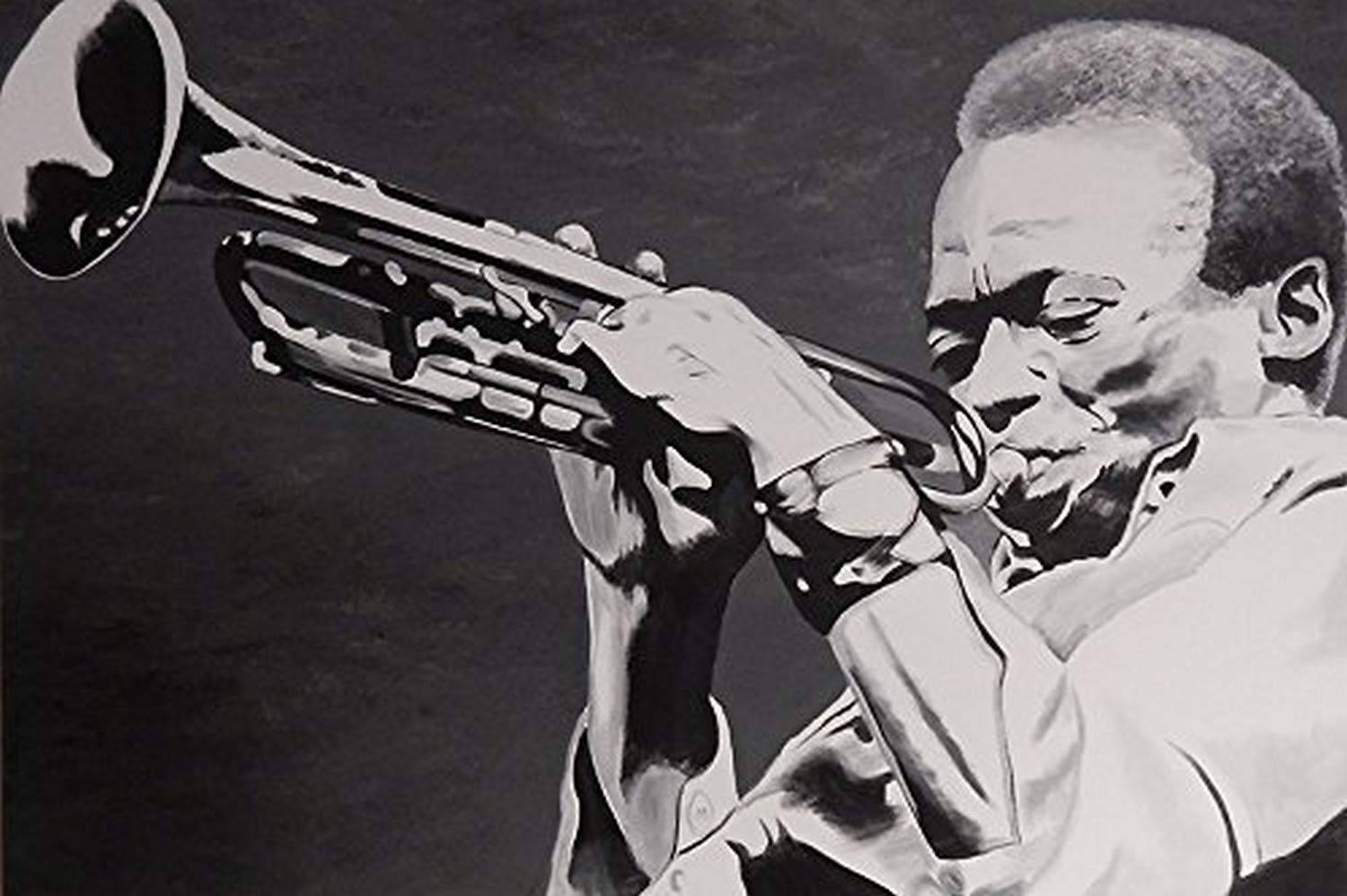 Den legendariske trompetist Miles Davis pryder denne tapet. Wallpaper