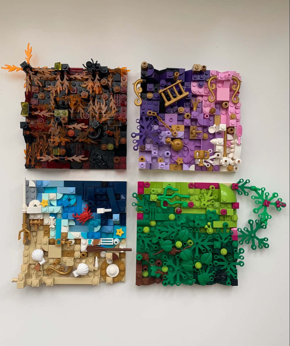 Four Pieces Of Lego Art Made From Different Colors