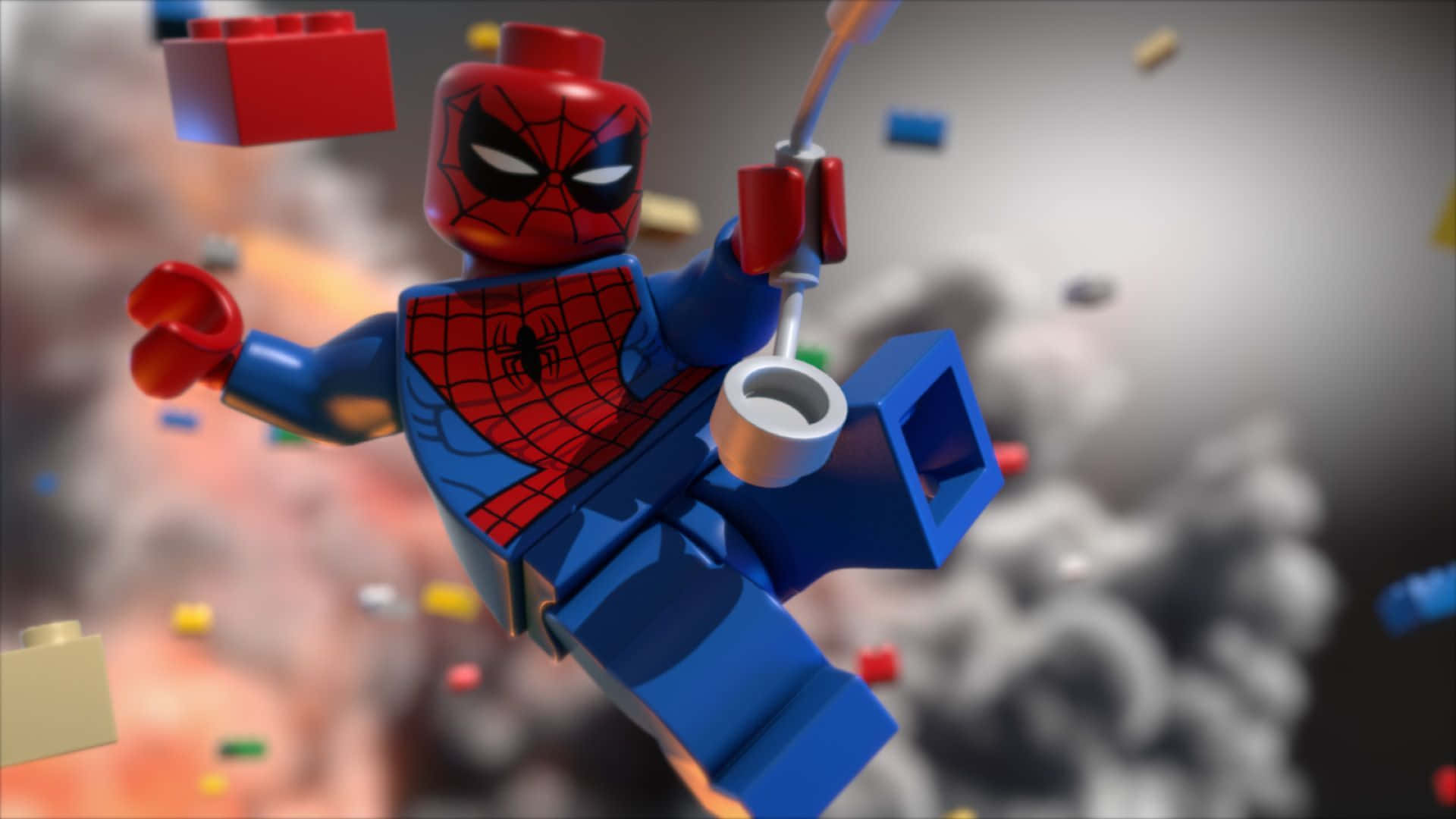 Legospiderman Flyver Gennem Luften.