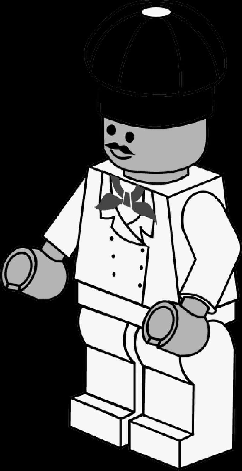 Lego Chef Figure Blackand White PNG