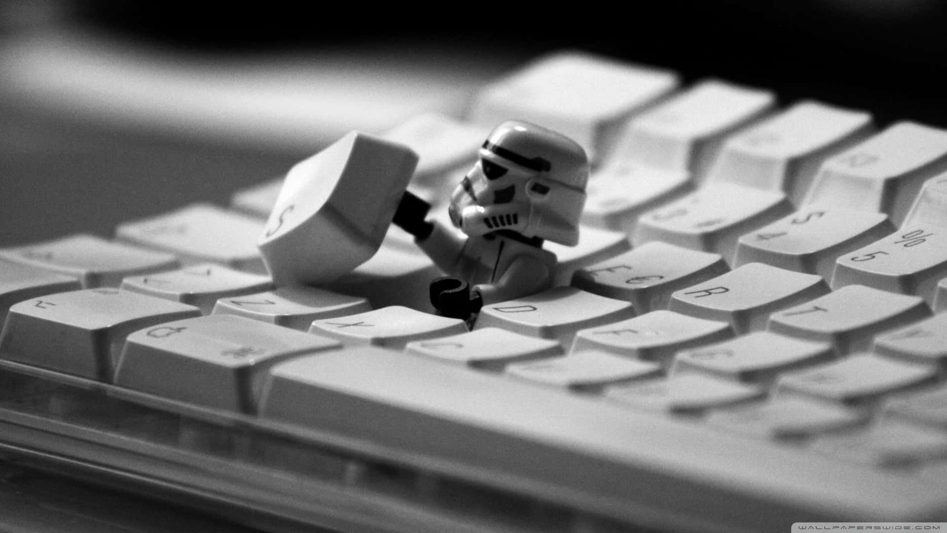 Lego Imperial Stormtrooper On A Keyboard Wallpaper