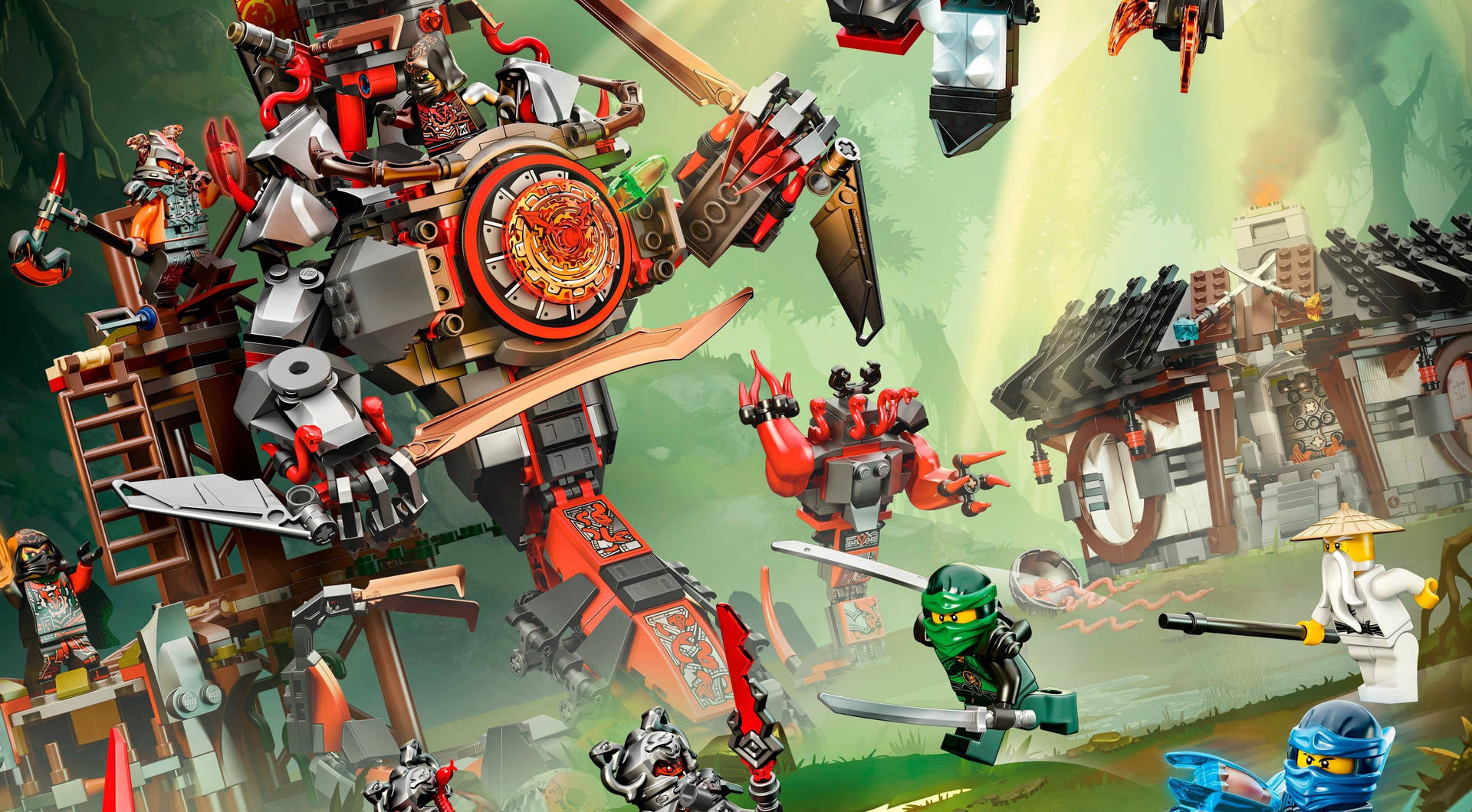 Lego Ninjago Fighting Mechanised Robot Background