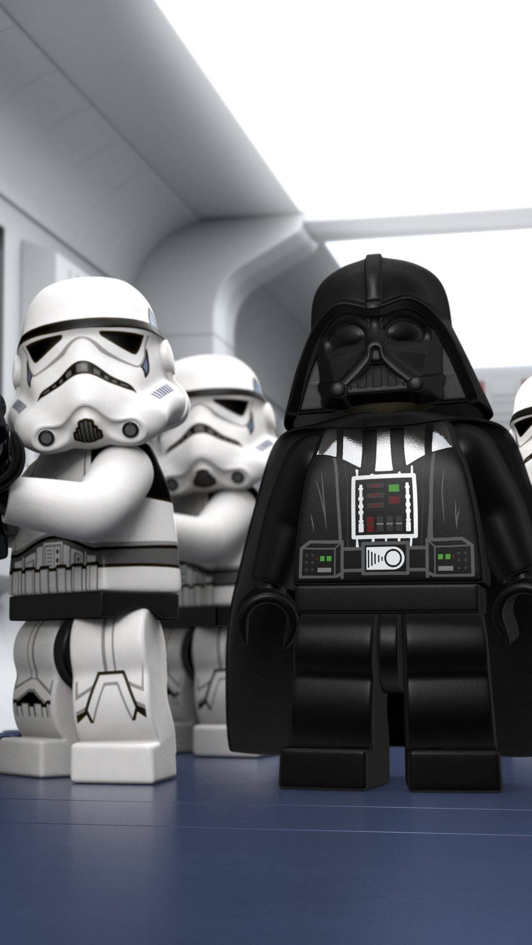 Lego Star Wars Stormtroopers Asssisting Darth Vader Wallpaper