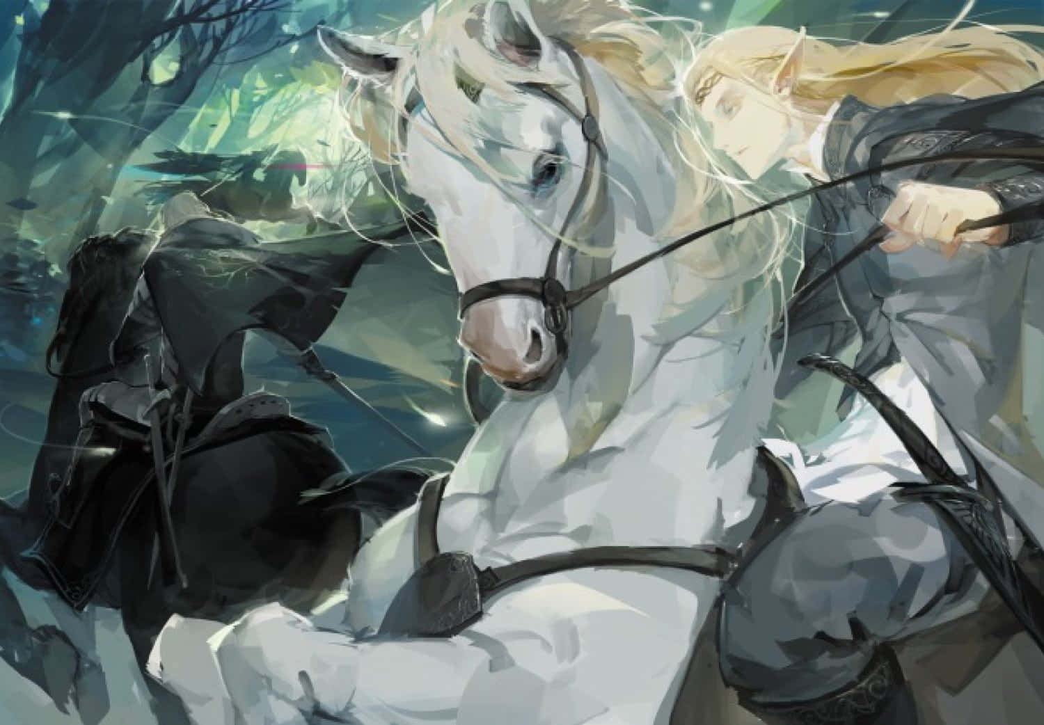 En kvinde ride på en hest i skoven. Wallpaper