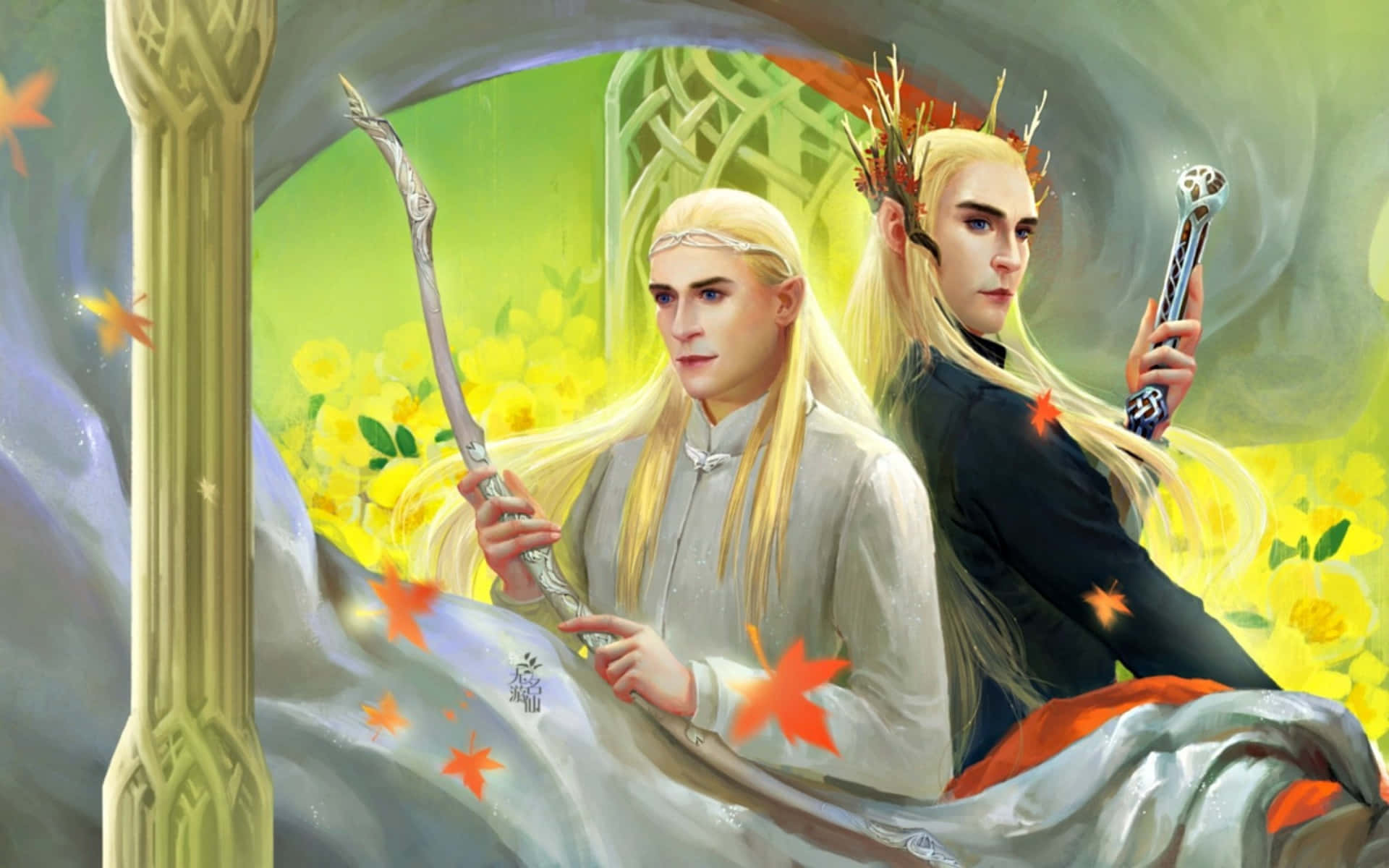 to figurer fra Lord of the Rings med langt hår og en sabel Wallpaper