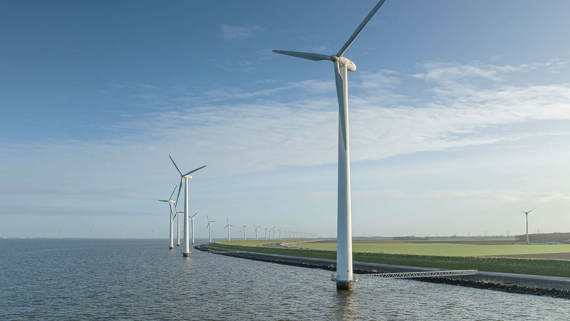 Lelystad Wind Turbines Waterfront Wallpaper