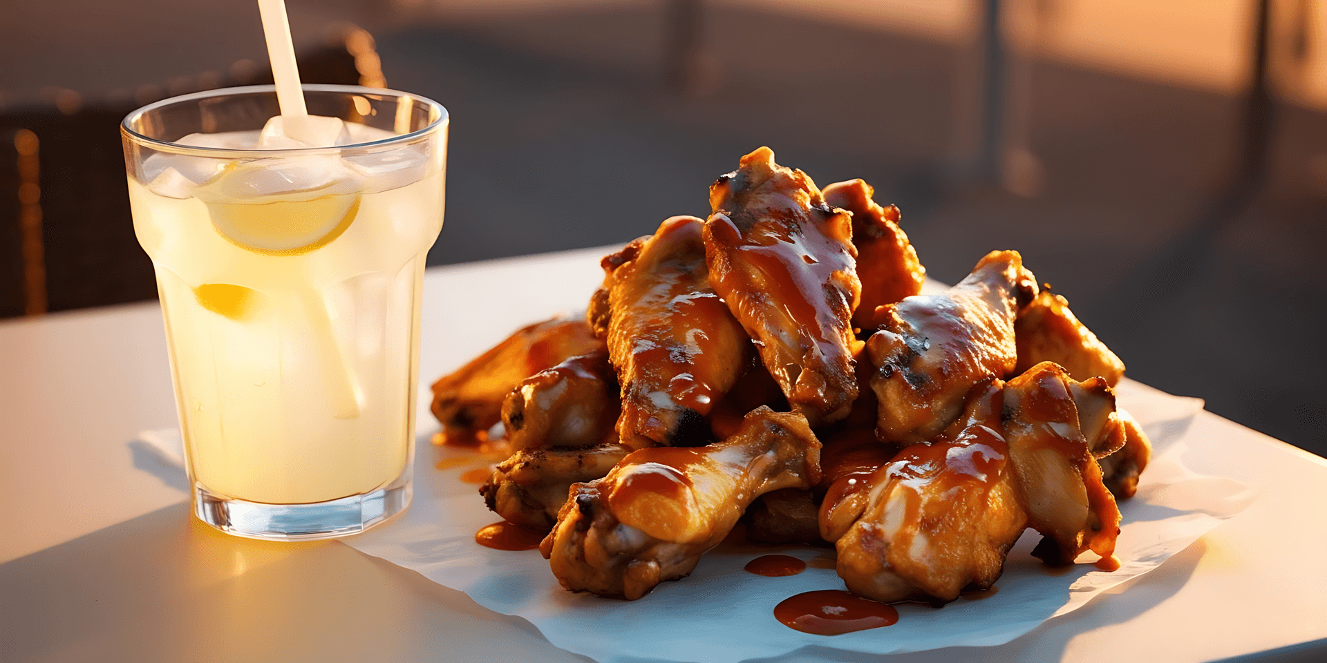 Lemon Drink And Chicken Wings Wallpaper