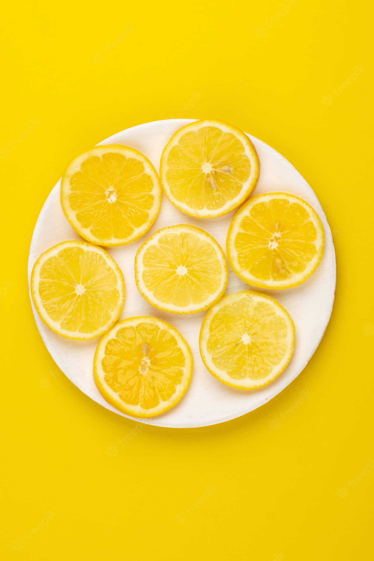 Rodajasde Limón En Un Plato Sobre Fondo Amarillo - Iphone. Fondo de pantalla