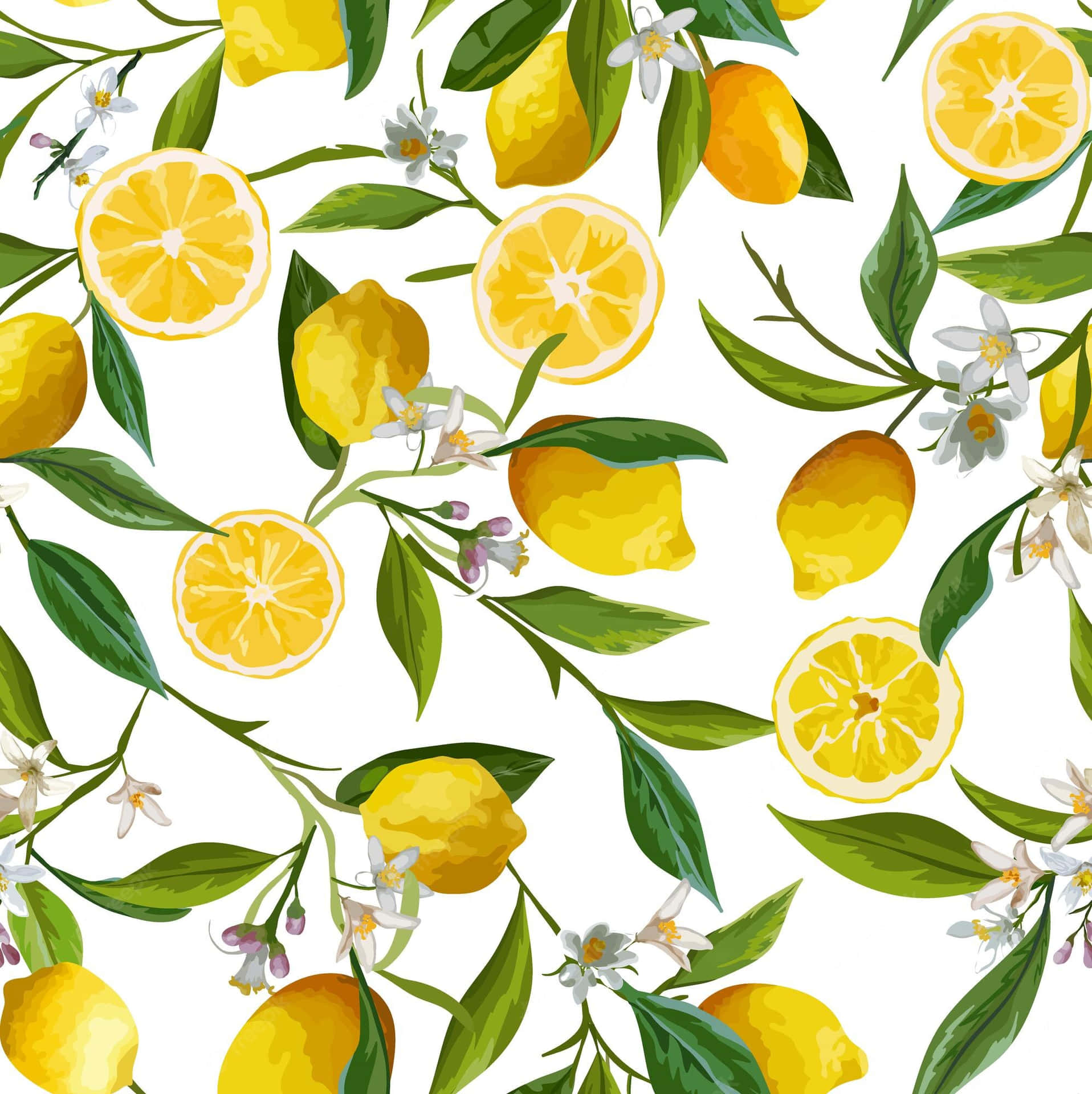 Lemons And Flowers Pattern Iphone Wallpaper
