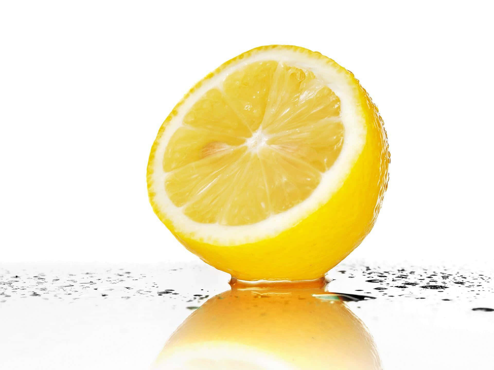 Slice of fresh lemon with leaves