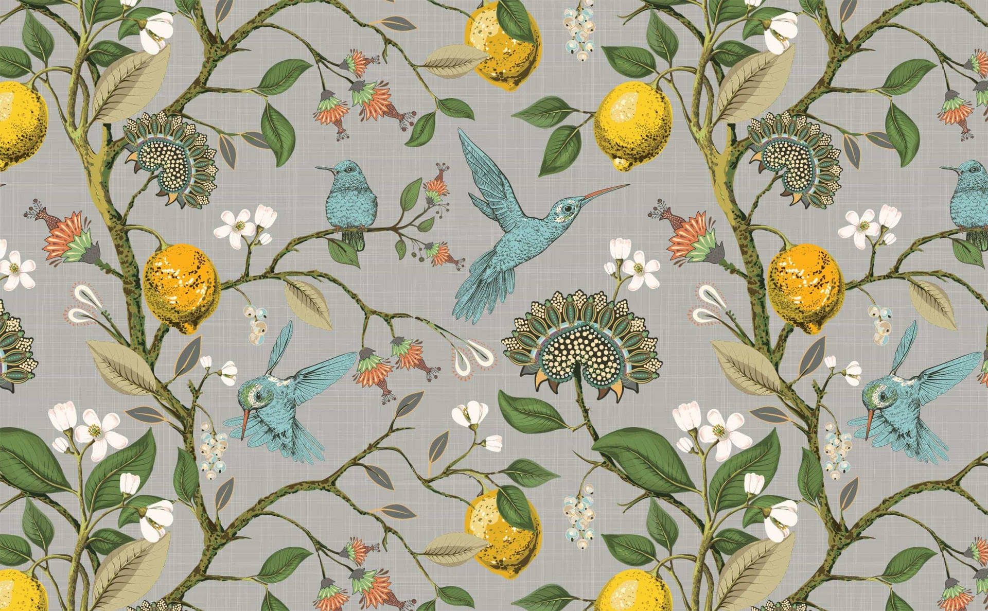 Citrontræ Med Summende Fugl Wallpaper