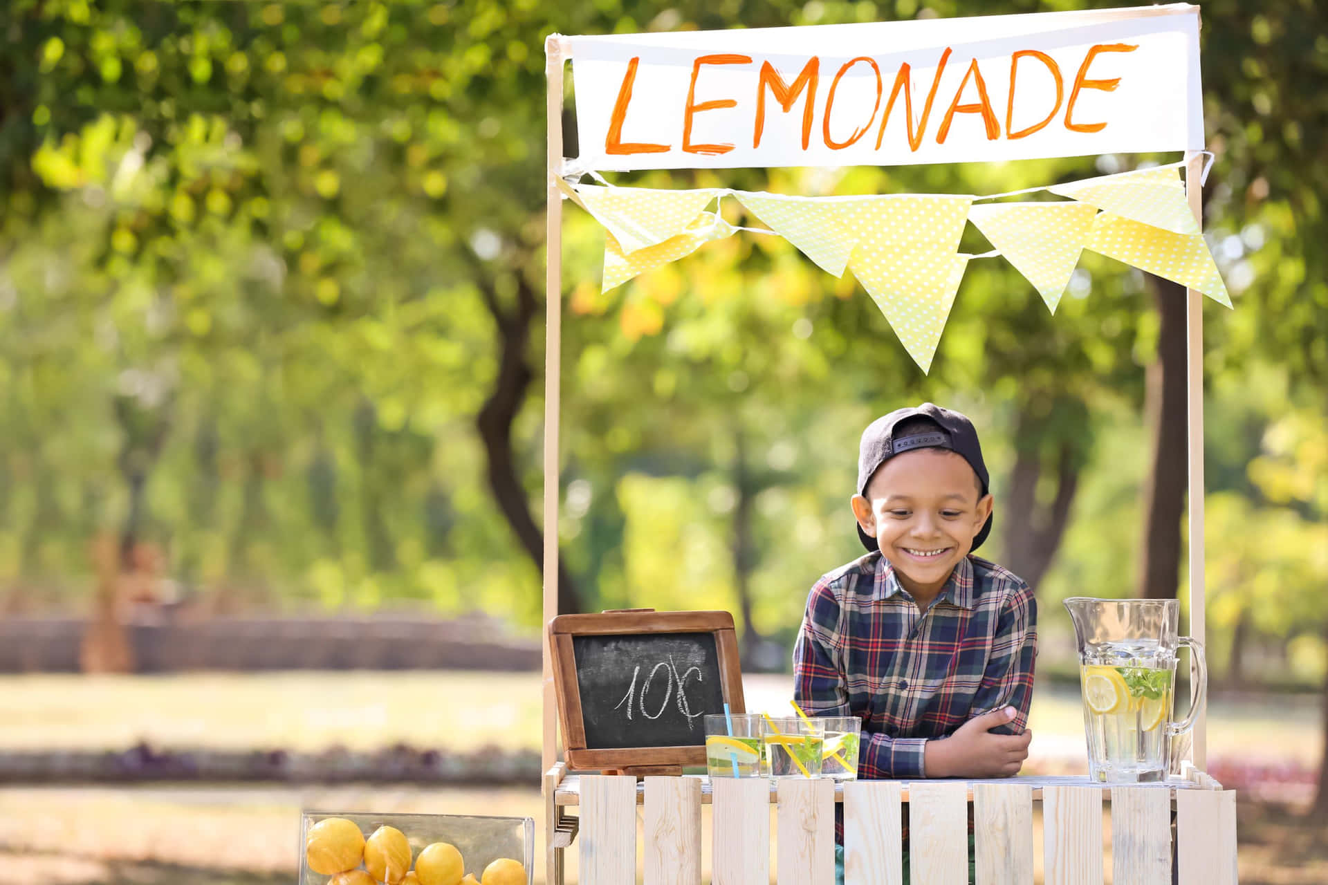 A Boy Selling Lemonade At A Park