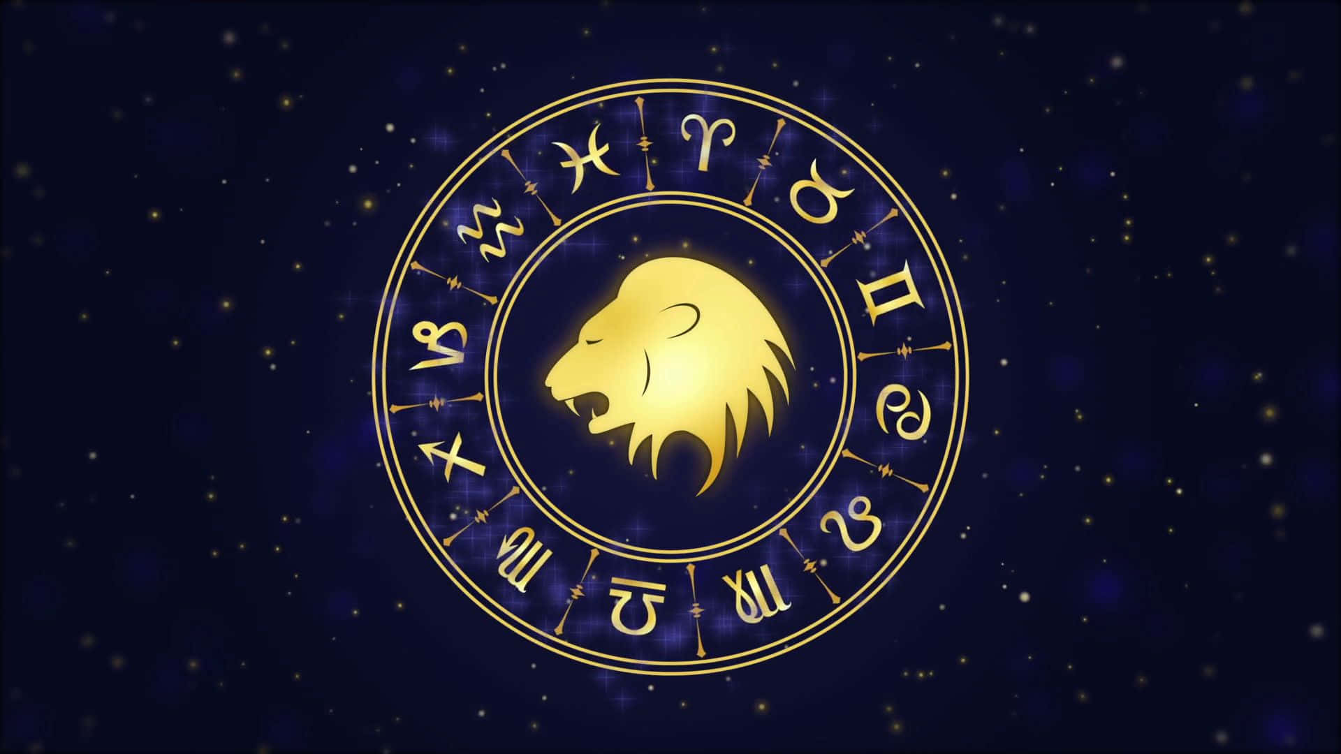 A Golden Lion With Zodiac Signs On A Blue Background