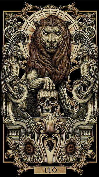Et tarotkort med løve og skal imagery Wallpaper