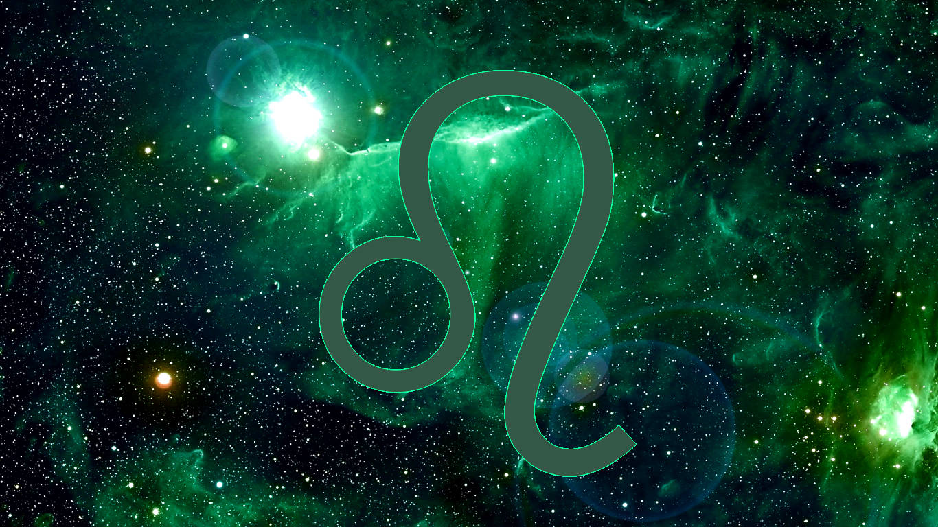 Simbolo Leo Su Una Galassia Verde Sfondo