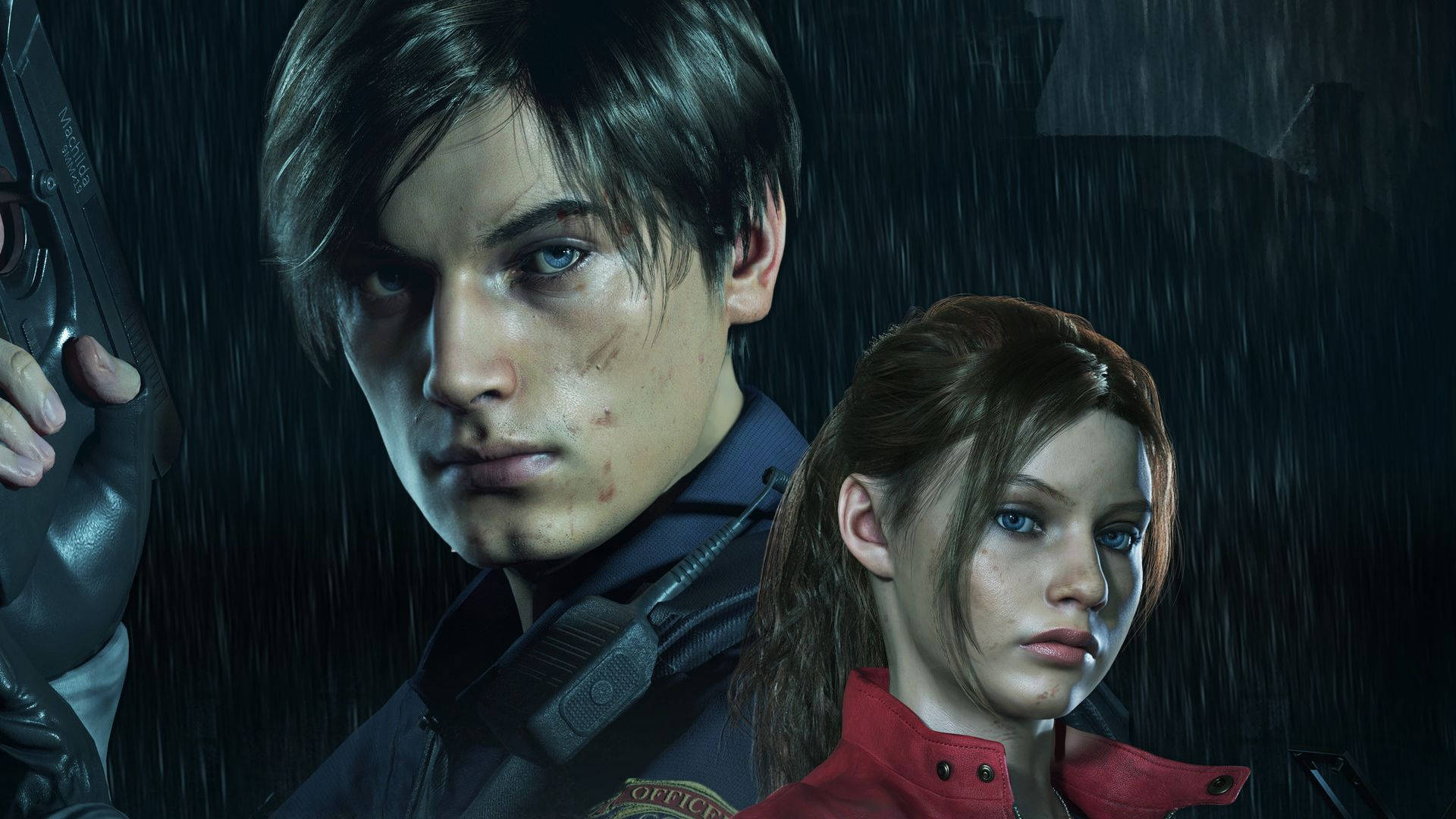 Leon and Claire team up to survive the horror of Raccoon City in Resident Evil 2 Wallpaper