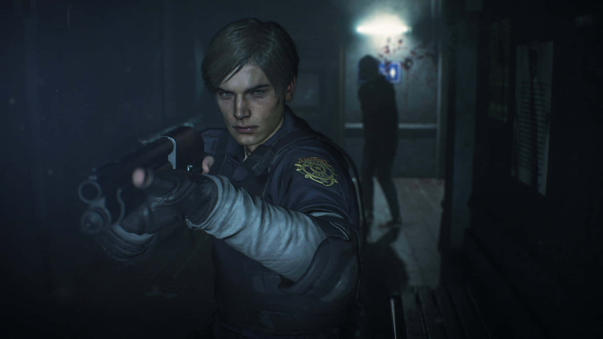 Leon & Zombie Resident Evil 2 Remake Tapet Wallpaper