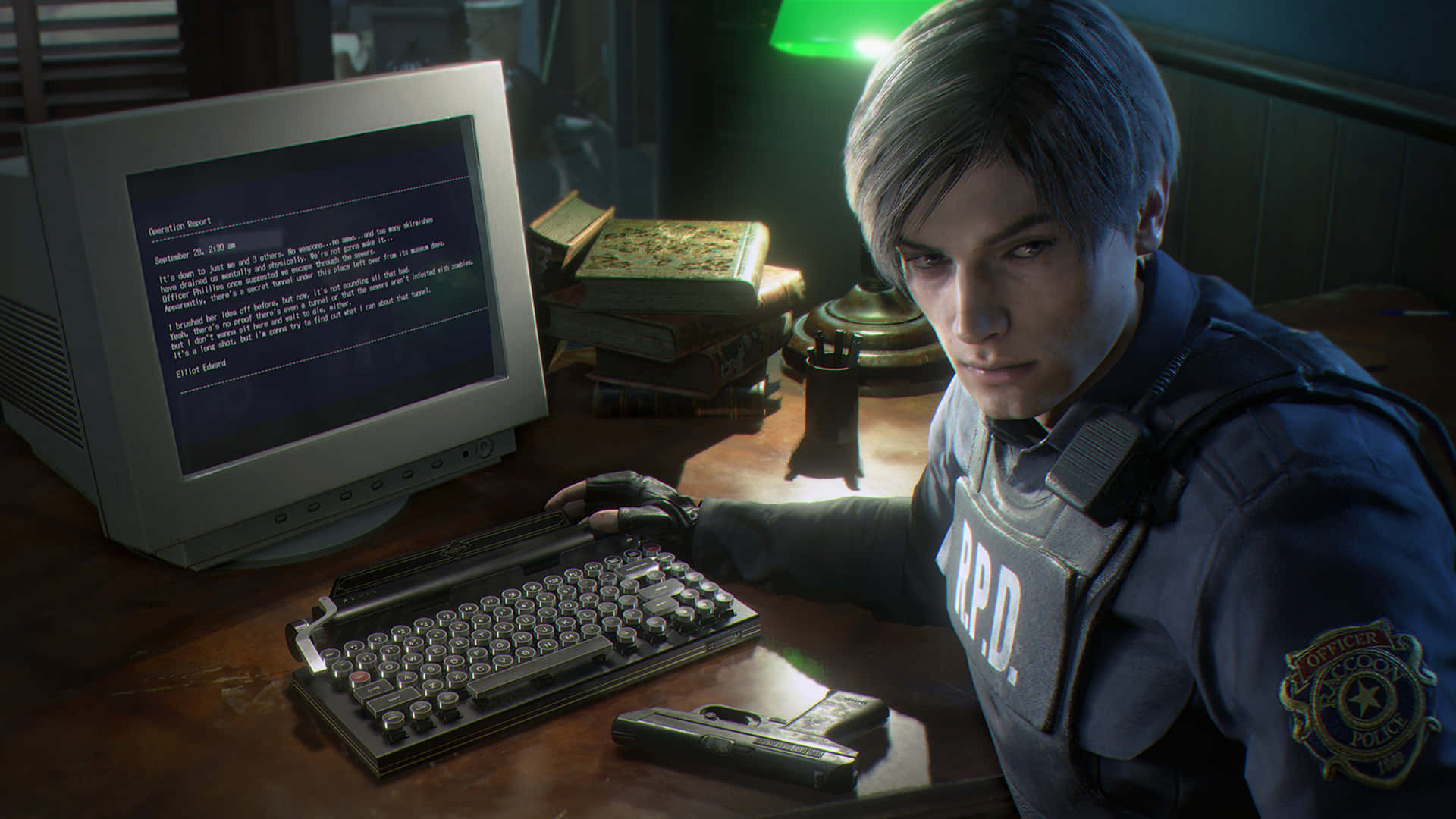 Leon In Computer Resident Evil 2 Wallpaper