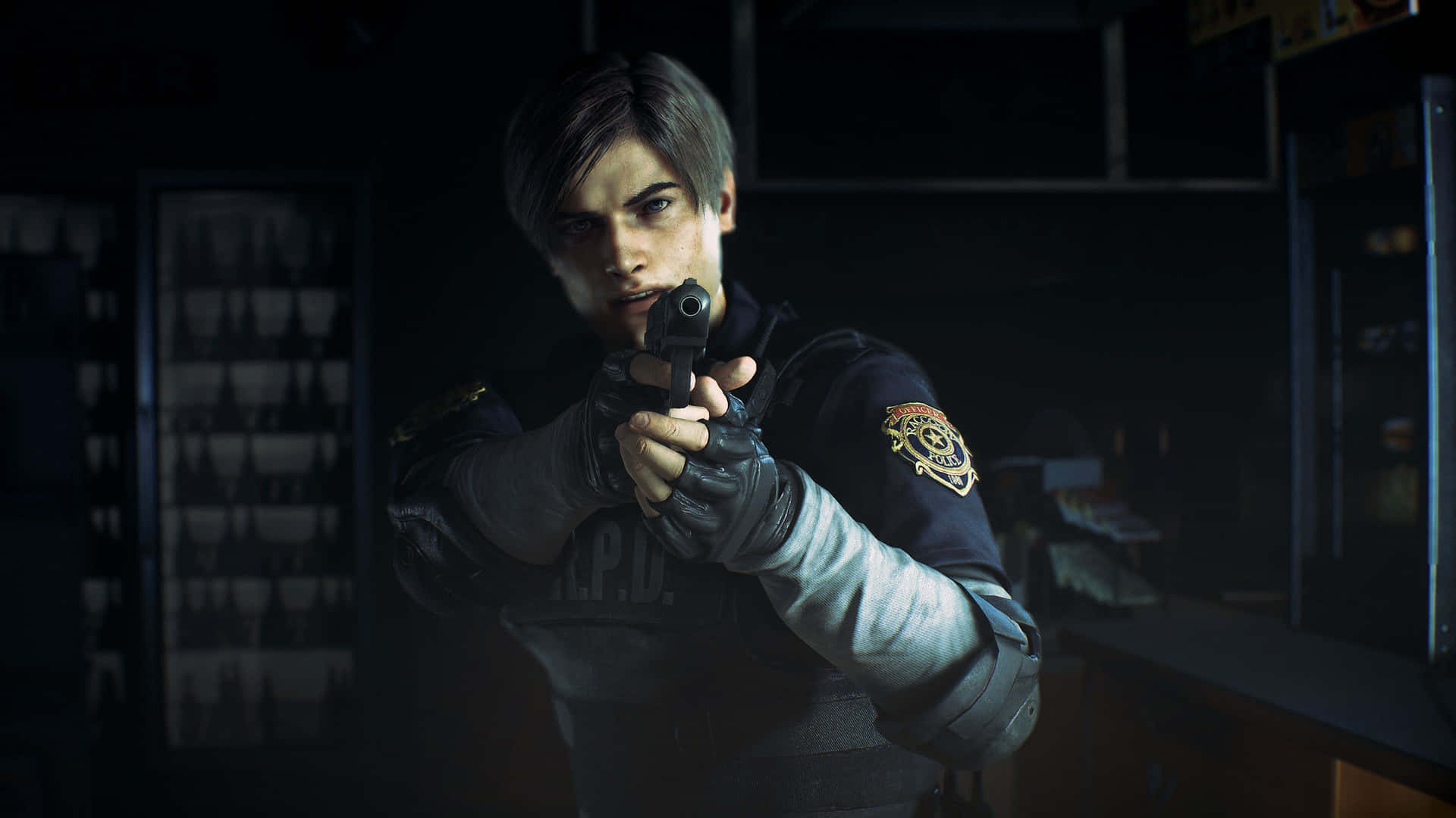 Leóncon Pistola Resident Evil 2 Fondo de pantalla