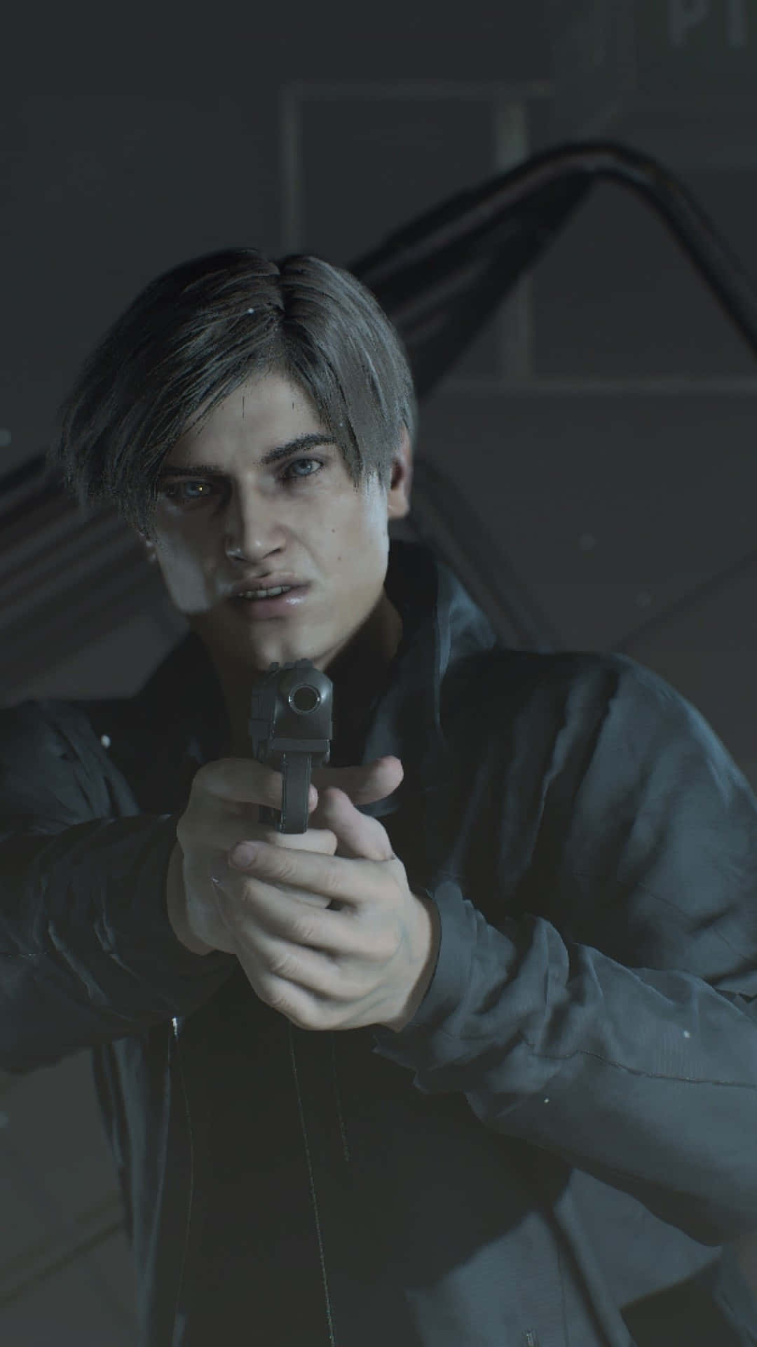 Leonapuntando Con El Arma En Resident Evil 2. Fondo de pantalla