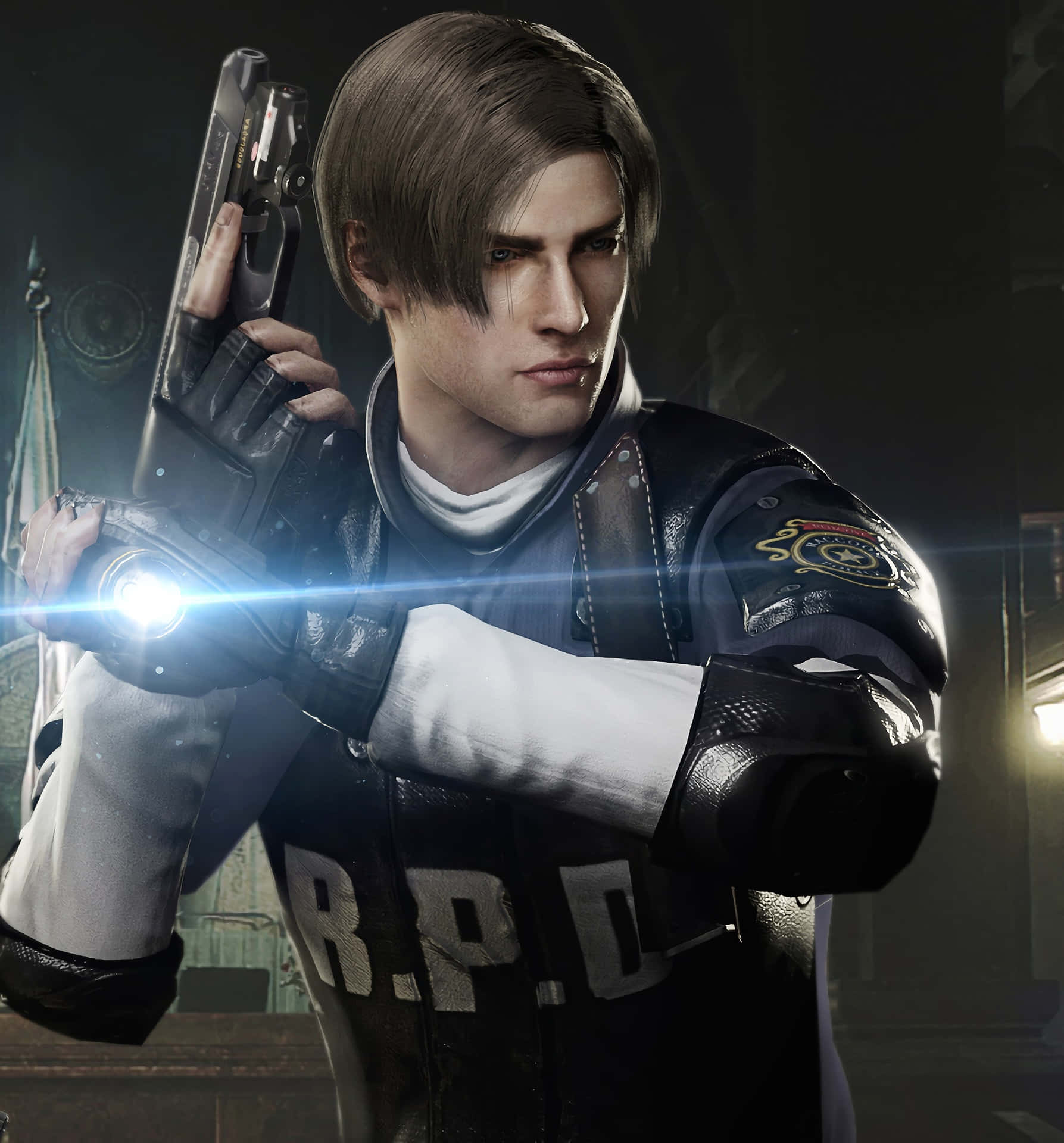 Leon With Pistol Resident Evil 2 Wallpaper